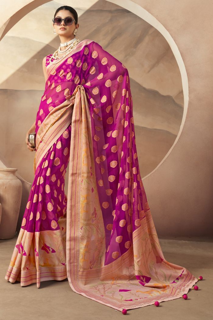 Buy MySilkLove Jazzberry Jam Pink Woven Georgette saree Online