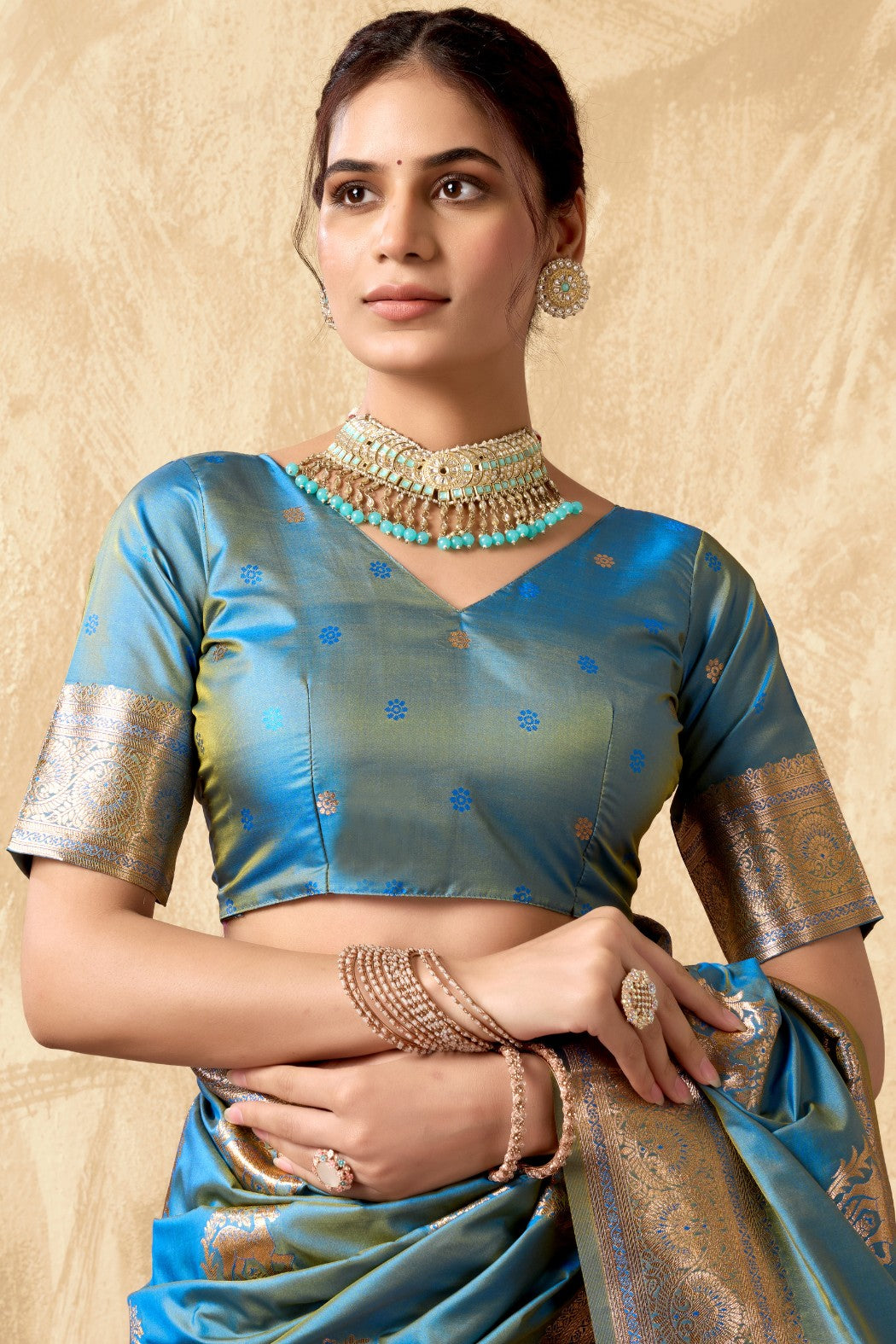 Buy MySilkLove Pigment Blue Woven Banarasi Soft Silk Saree Online