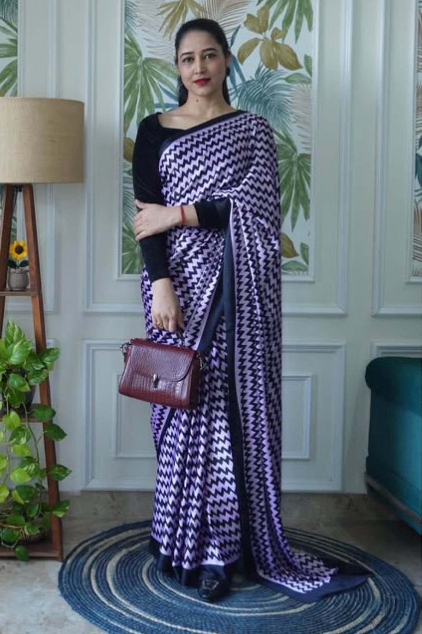 Buy MySilkLove Amethyst Purple Printed Satin Crepe Saree Online