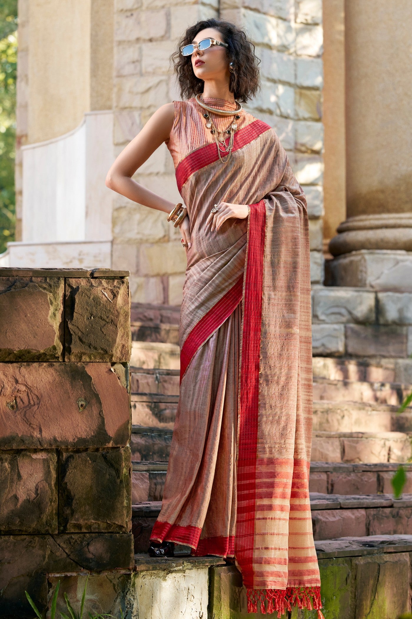 Buy MySilkLove Roman Coffee Brown Handloom Katan Saree Online