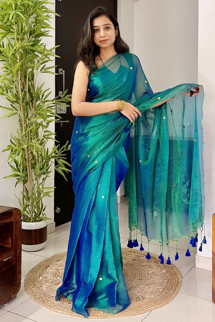 MySilkLove Egyptian Blue Tissue Woven Saree