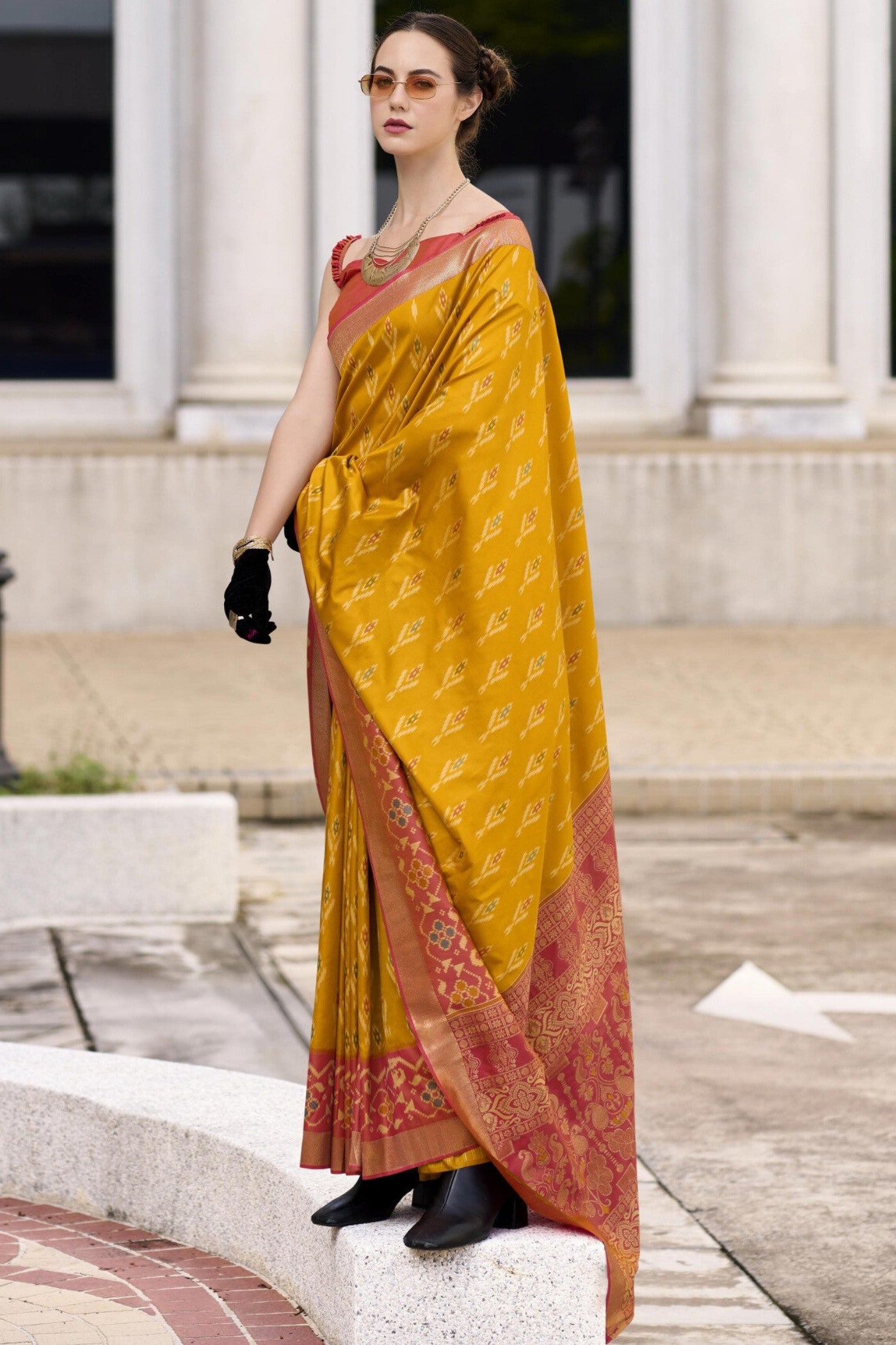 Buy MySilkLove Tulip Yellow Woven Banarasi Soft Silk Saree Online