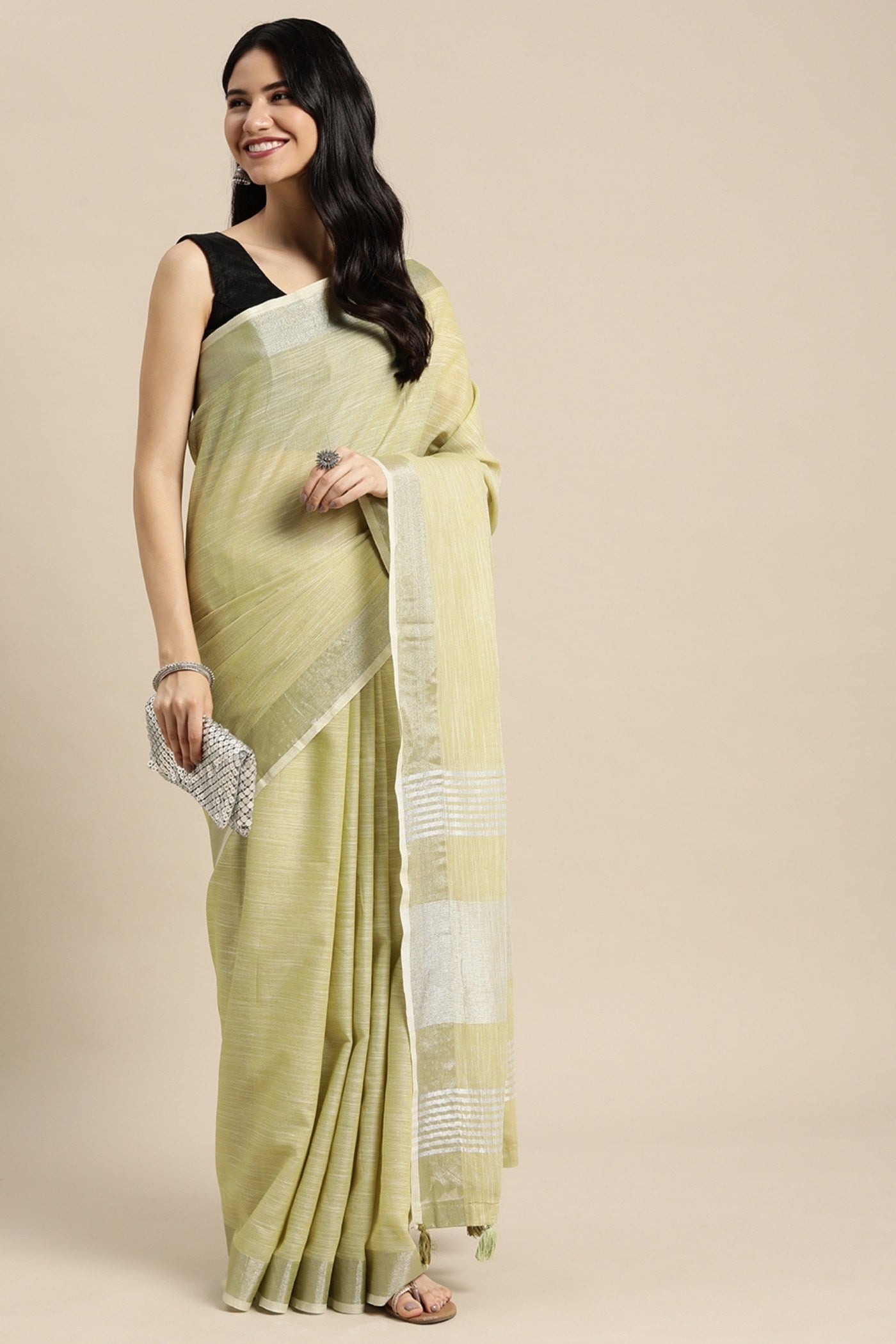 MySilkLove Pista Green Woven Linen Cotton Saree