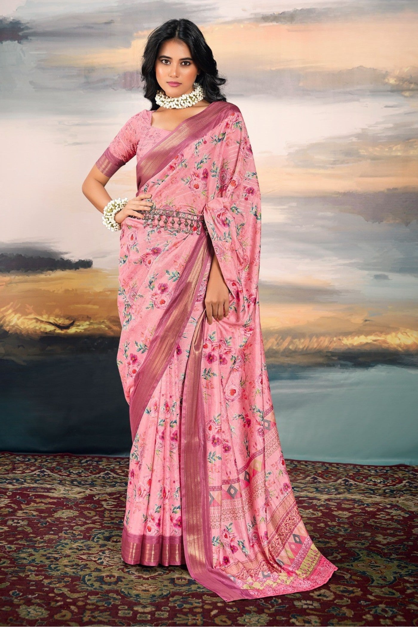 Buy MySilkLove New York Pink Digital Printed Cotton Saree Online