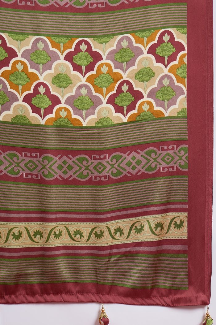 Buy MySilkLove Neutral Cream and Green Modal Satin Printed Silk Saree Online