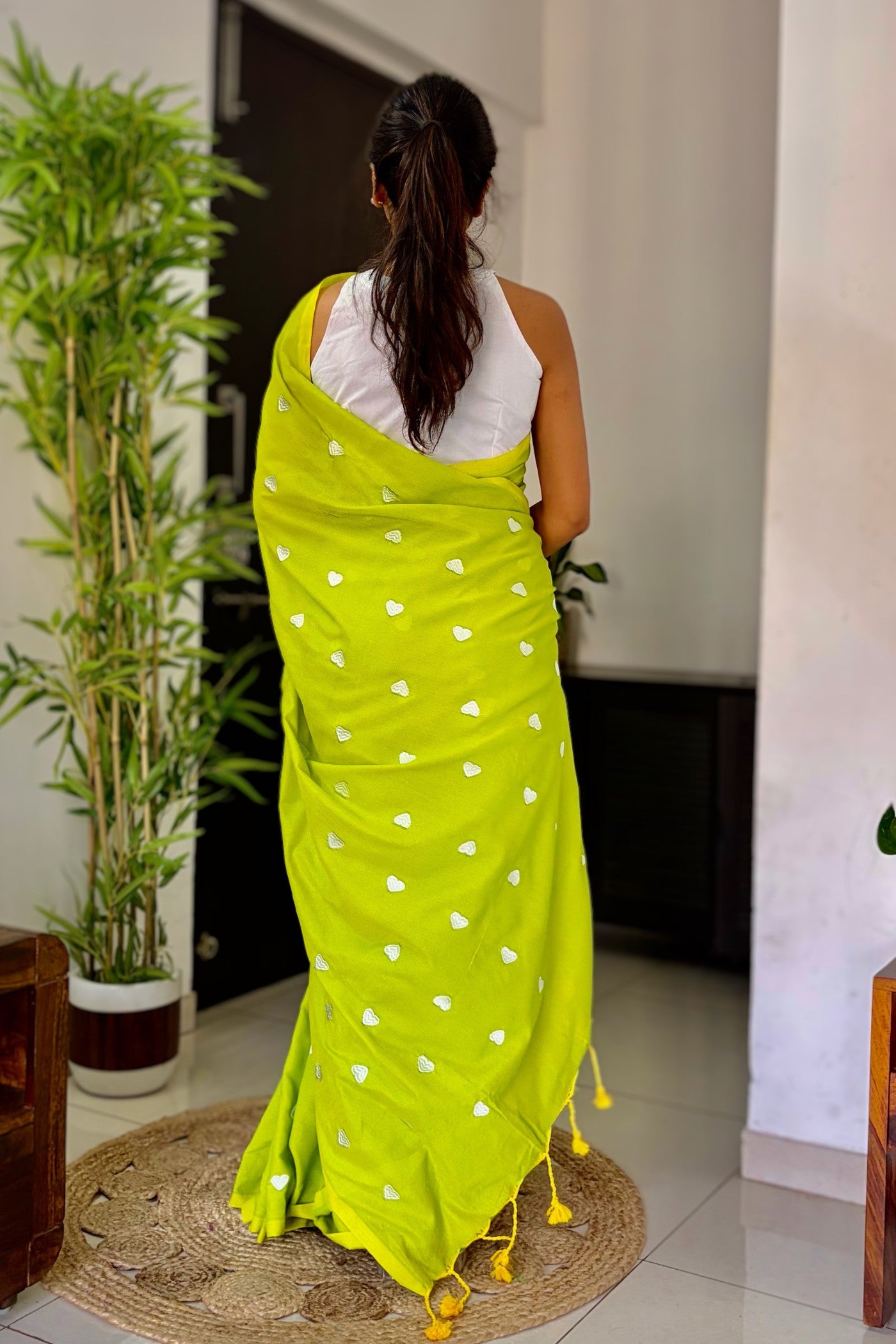 Buy MySilkLove Leaf Green Cotton Digital Printed Saree Online