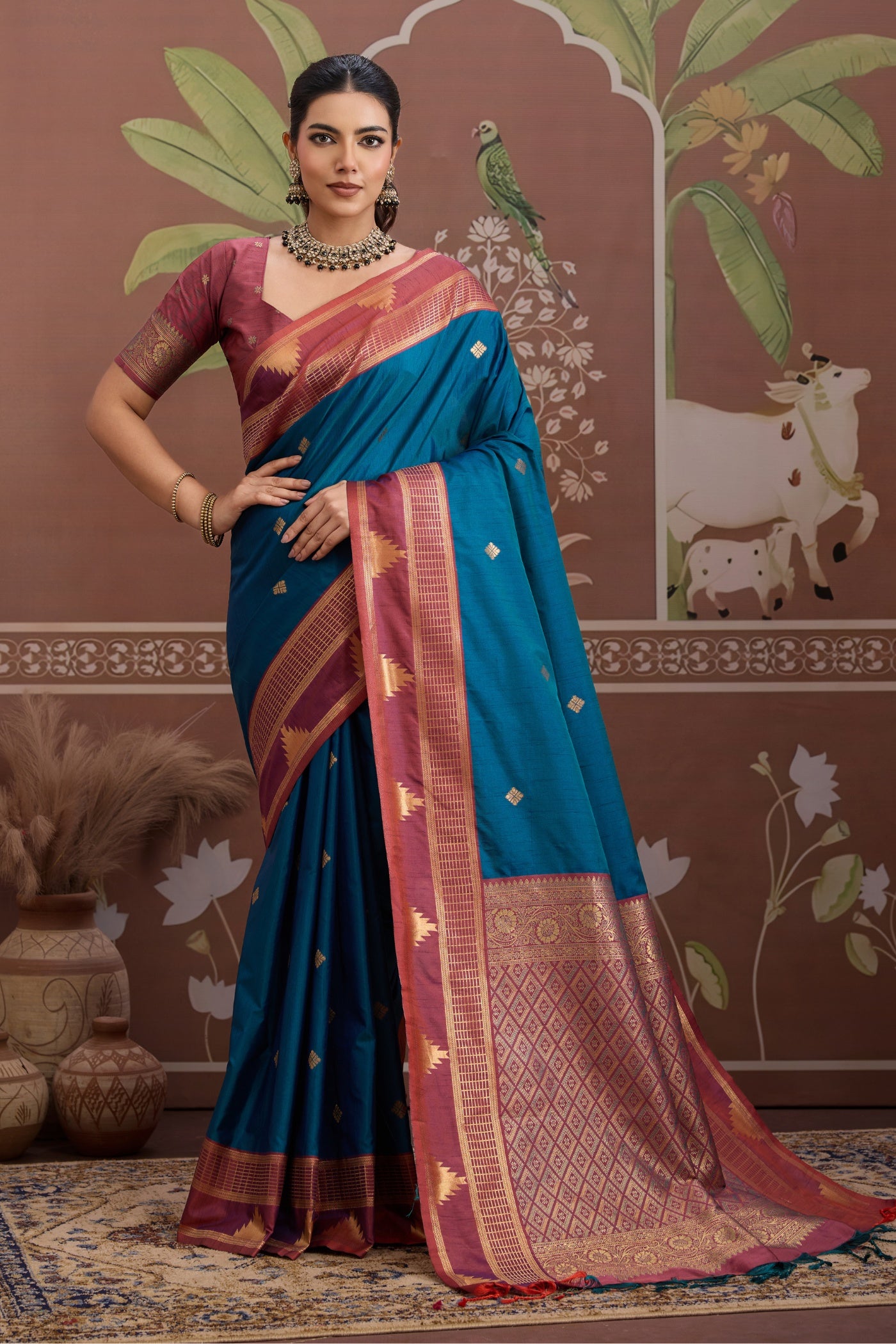 Buy MySilkLove Vista Blue Handloom Tussar Silk Saree Online