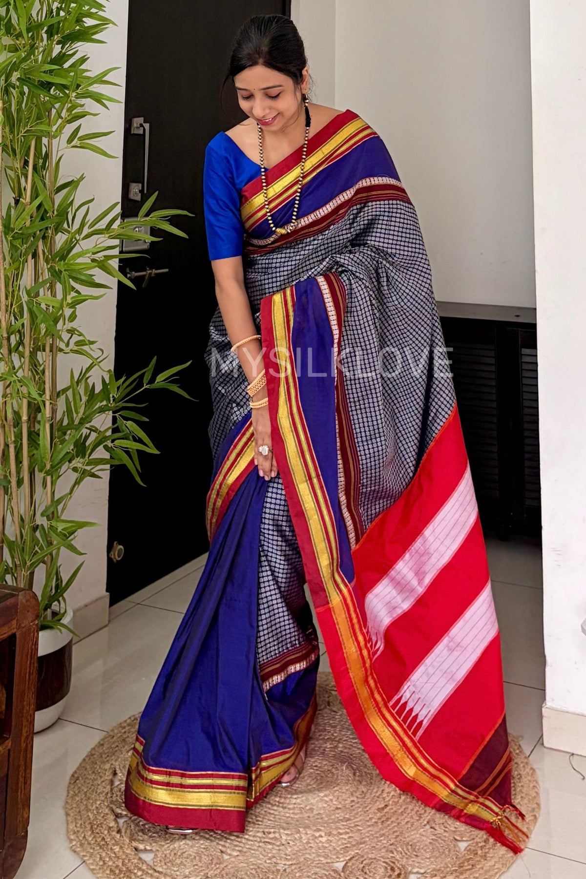 Buy MySilkLove Glacier Blue Pure iIkal Silk Saree with Resham Pallu Online