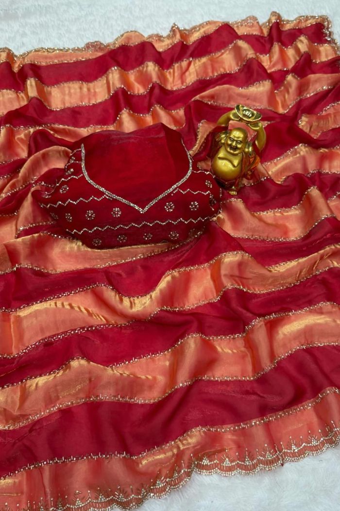 Buy MySilkLove Garnet Red Swarovski Space Silk Saree Online