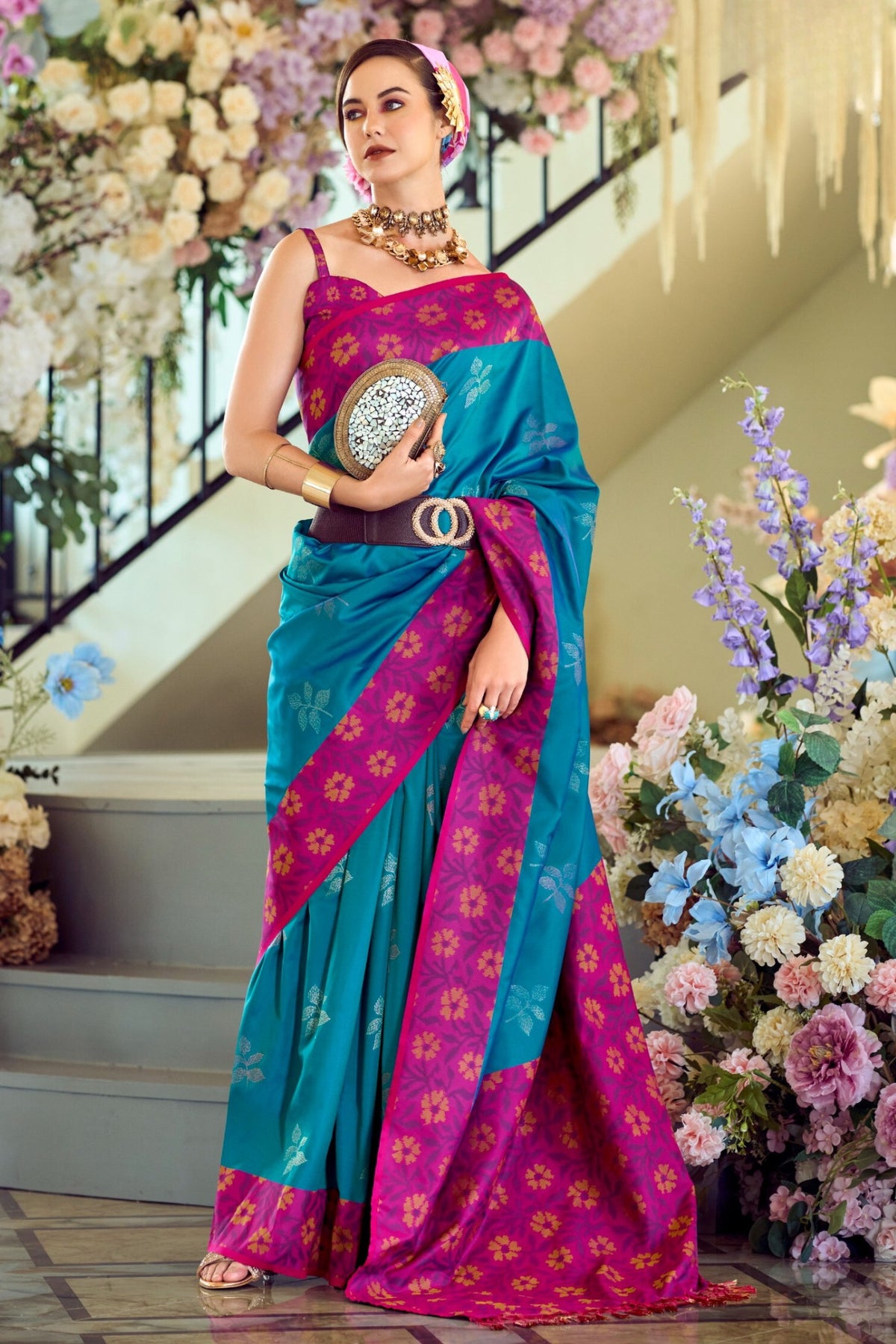 Buy Chathams Blue Woven Banarasi Saree Online - MySilkLove
