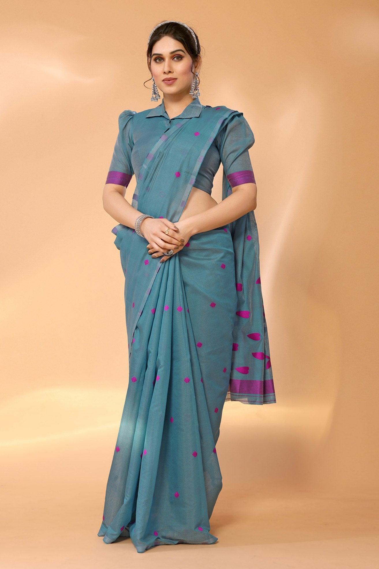 Buy MySilkLove Smalt Blue Woven Chanderi Cotton Saree Online