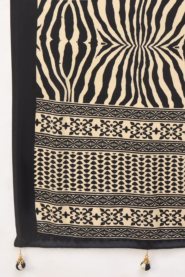 Buy MySilkLove Noir Black Modal Ajrakh Satin Printed Silk Saree Online