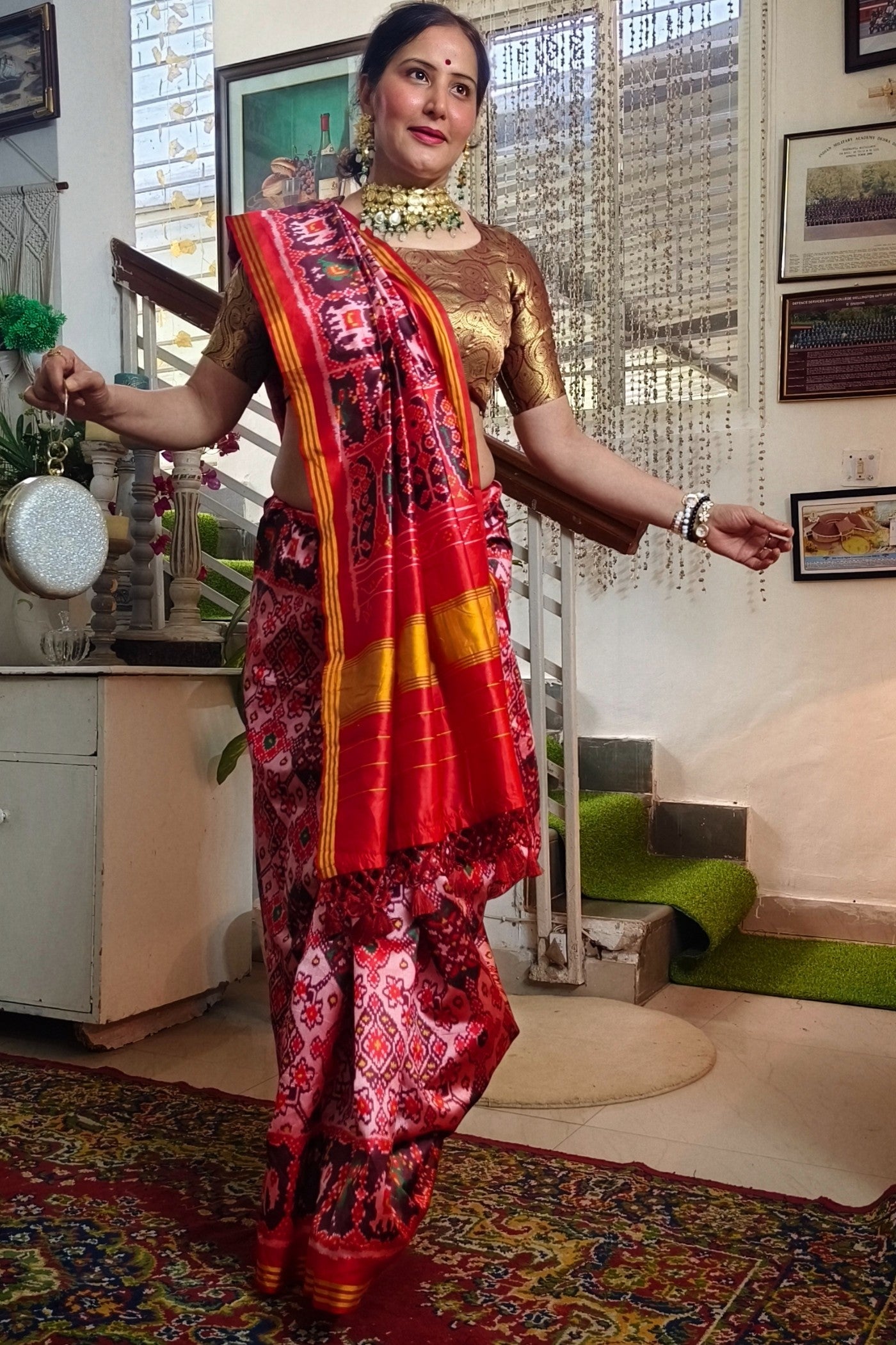 Buy MySilkLove Rough Pink Printed Patola Soft Silk Saree Online