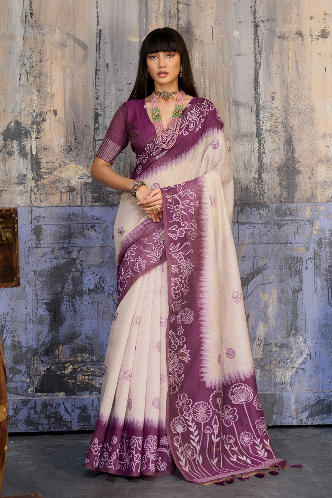 Buy MySilkLove Mulberry Purple Handloom Munga Cotton Saree Online