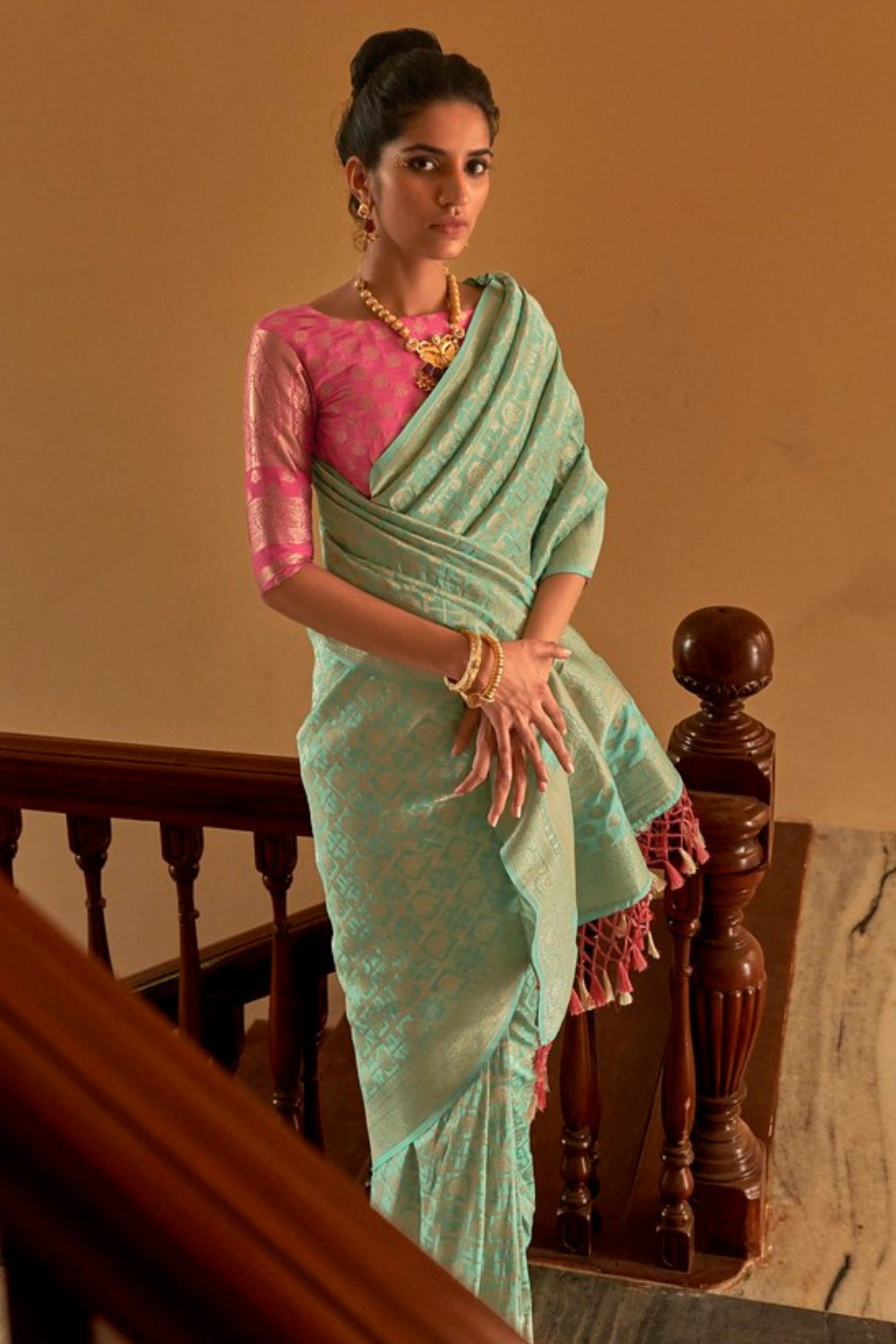 Buy MySilkLove Thistle Green Zari Woven Banarasi Saree Online