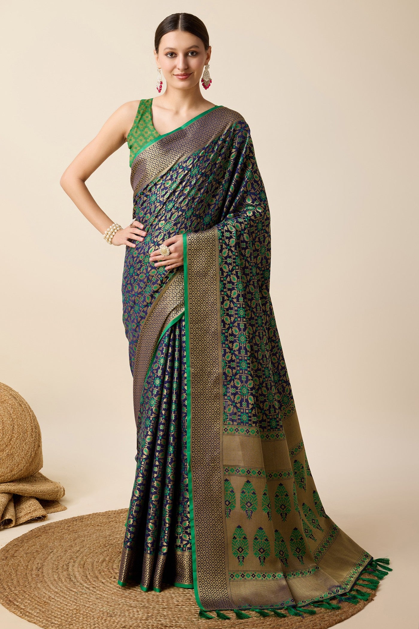 Buy MySilkLove Forest Green and Blue Zari Woven Banarasi Saree Online