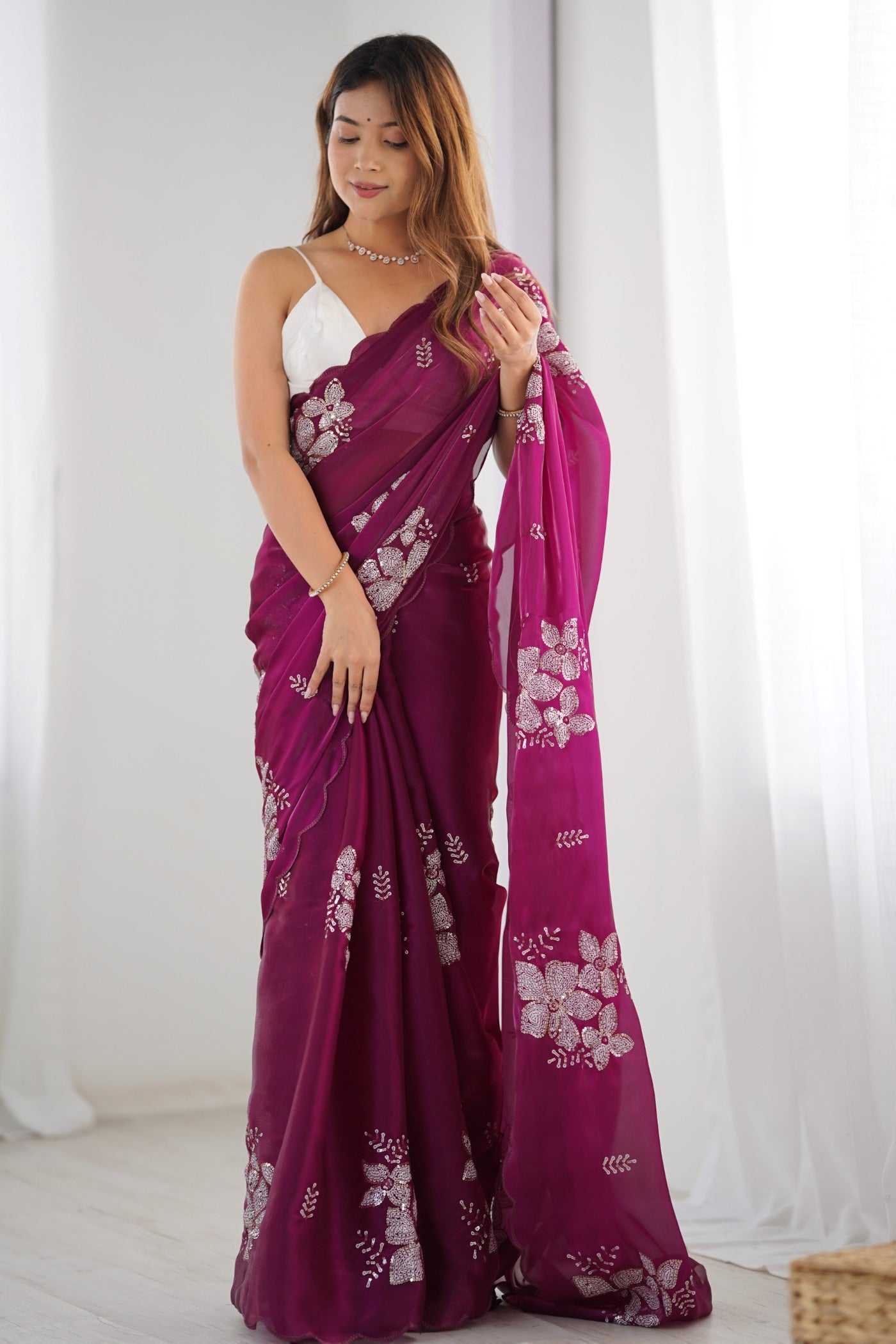 Buy MySilkLove Jam Purple Floral Partywear Saree Online