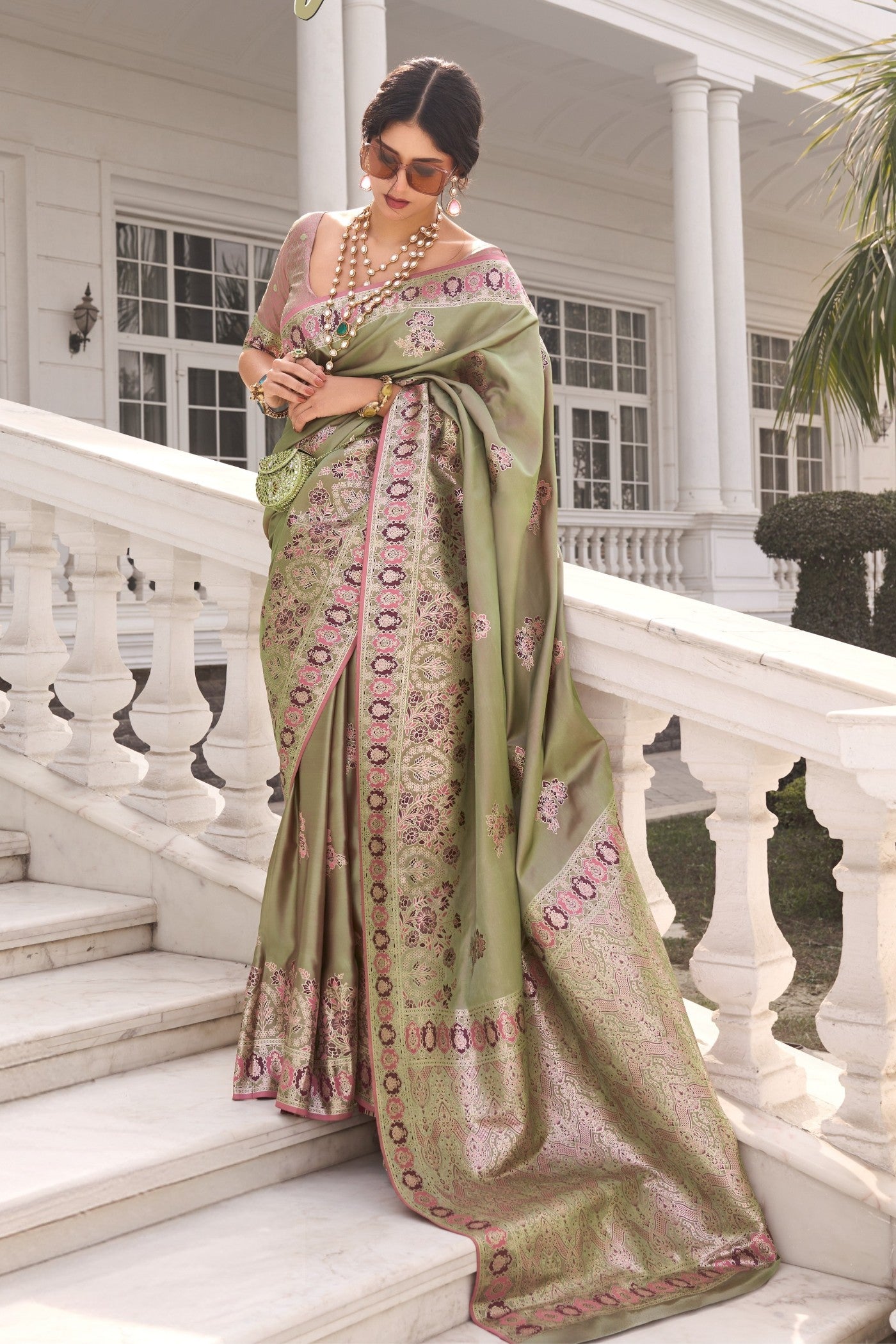 Buy MySilkLove Pista Green Woven Banarasi Saree Online