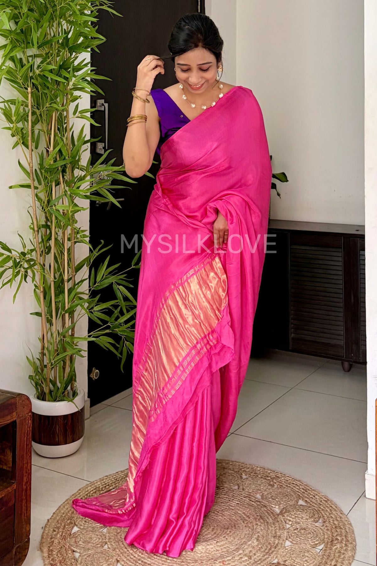 MySilkLove Fuchsia Pink Modal Pure Gajji Silk Saree with Lagdi Zari Pallu Saree