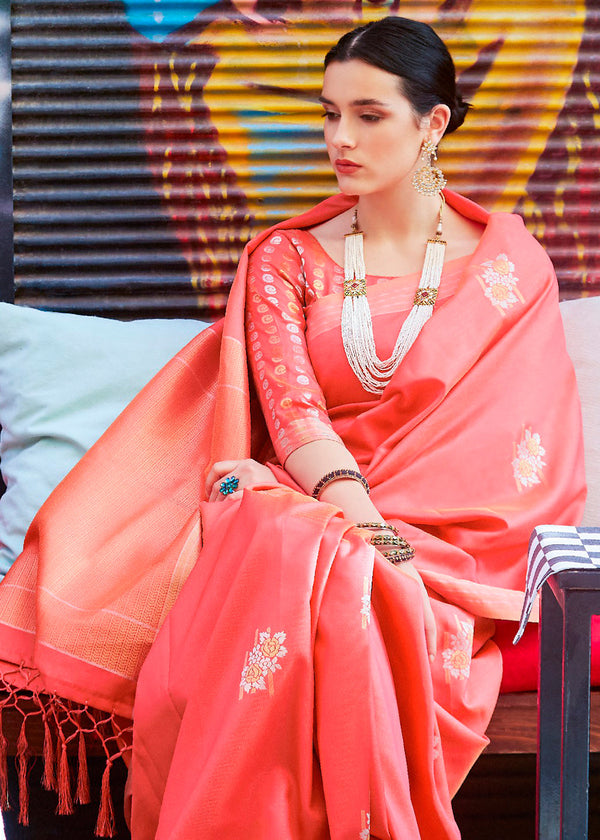Froly Pink Zari Woven South Silk Saree