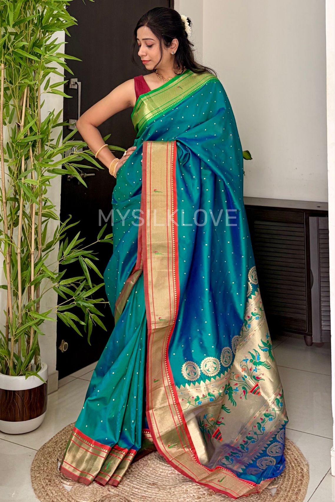MySilkLove Peacock Green Woven Paithani Saree
