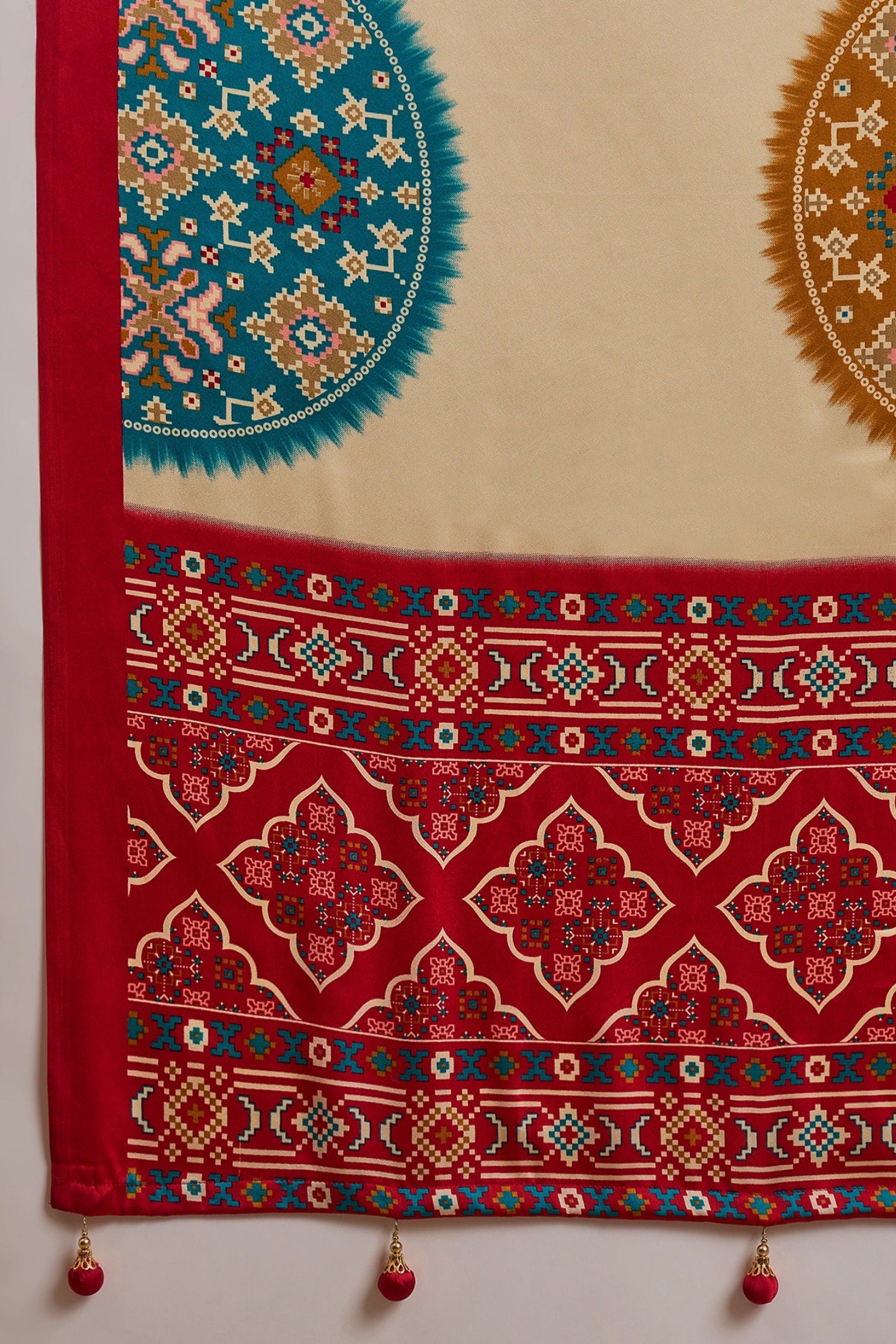Buy MySilkLove Bright Cream and Red Modal Ajrakh Printed Silk Saree Online