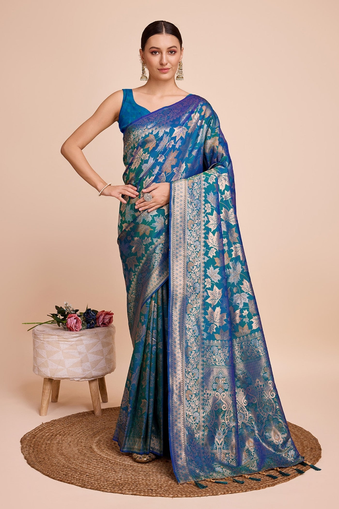 Buy MySilkLove Smalt Blue Banarasi Soft Silk Saree Online
