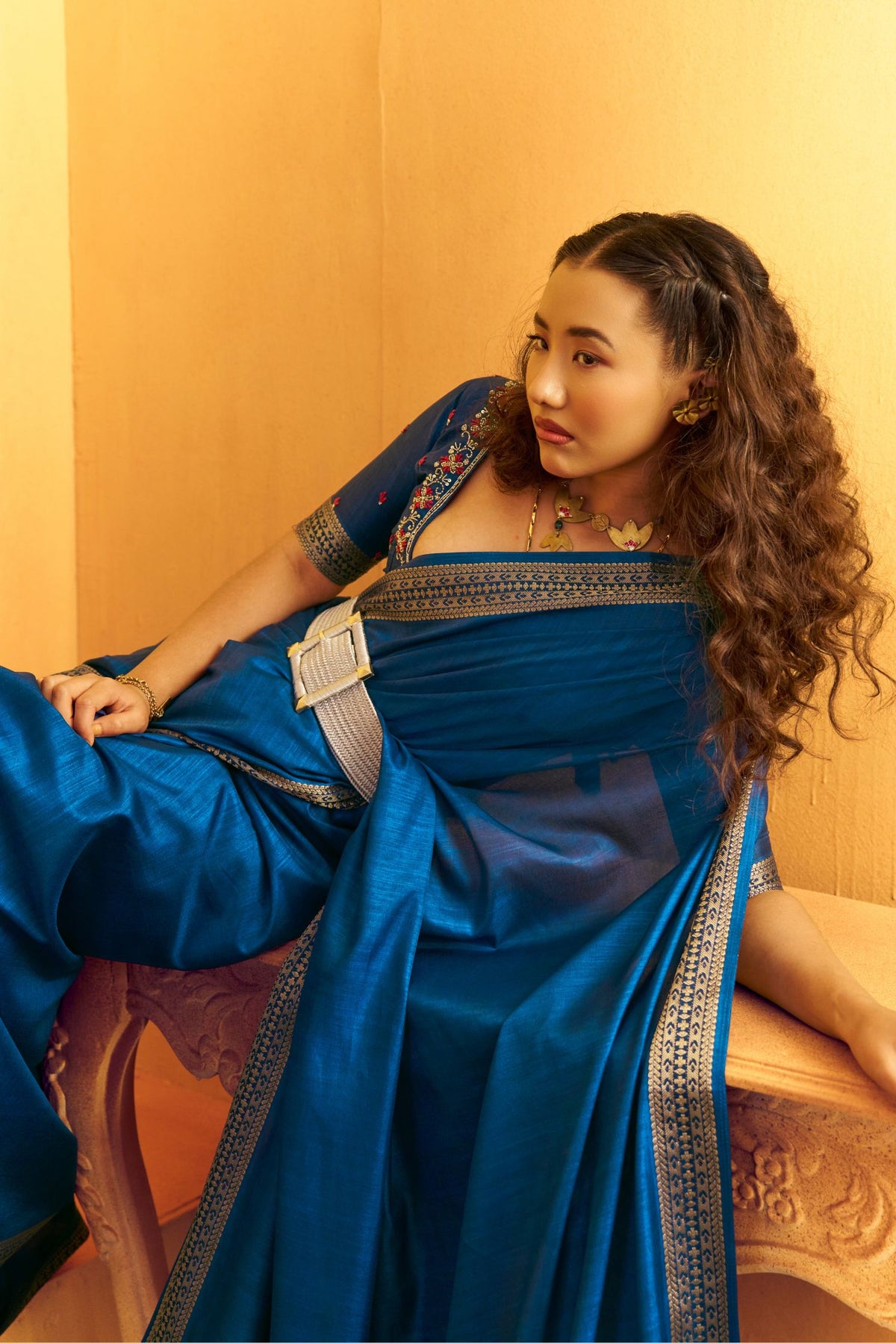 Buy MySilkLove Pacific Blue Tussar Handloom Silk Saree Online