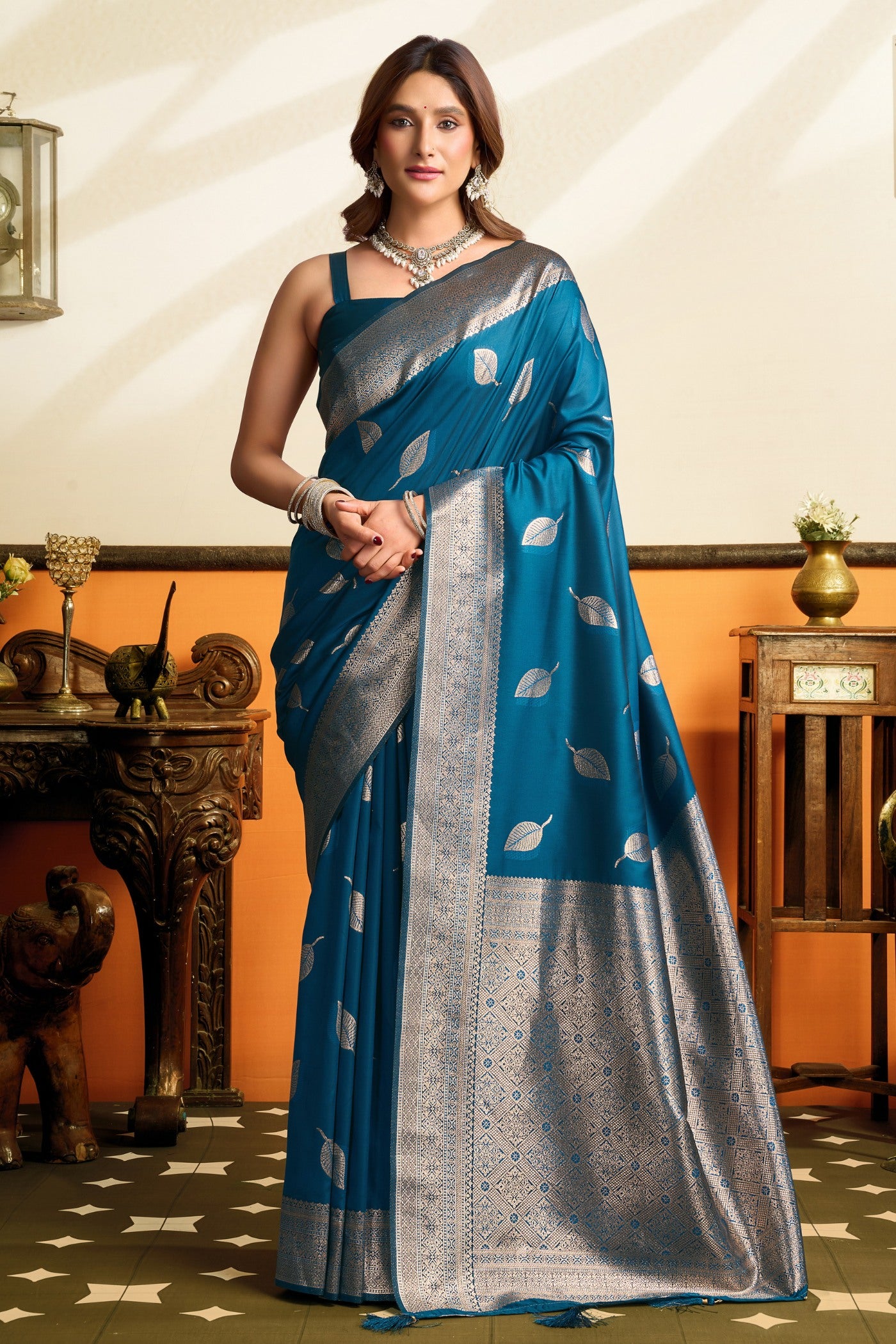 Buy MySilkLove Force Blue Woven Banarasi Saree Online