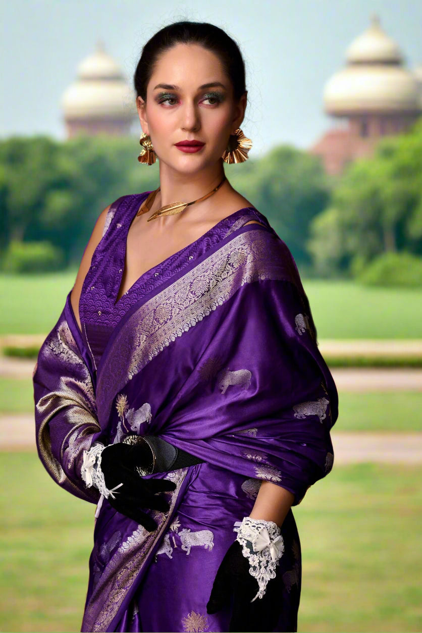 Buy MySilkLove Lollipop Purple Handloom Satin Banarasi Saree Online