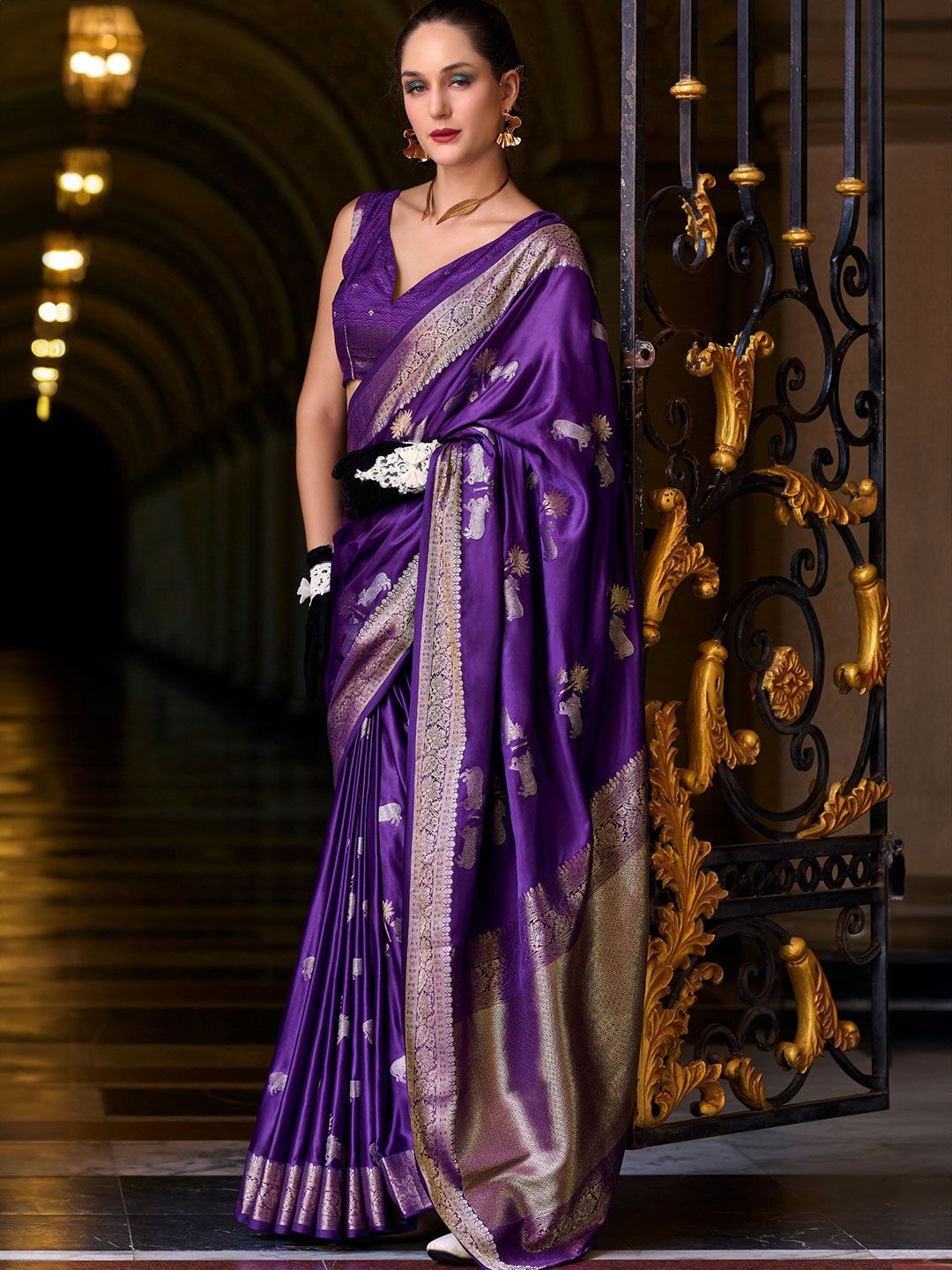Buy MySilkLove Lollipop Purple Handloom Satin Banarasi Saree Online