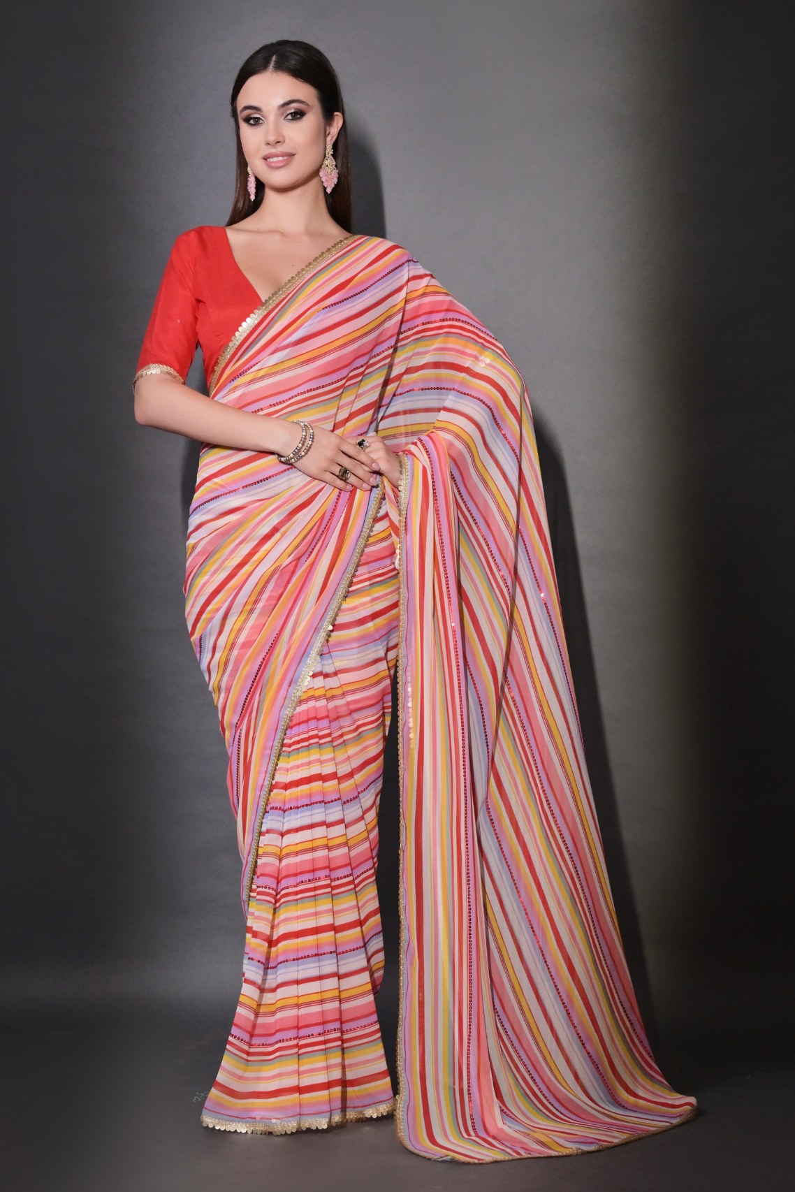 Buy MySilkLove Petite Orchid Peach Georgette Lehriya Silk Saree Online