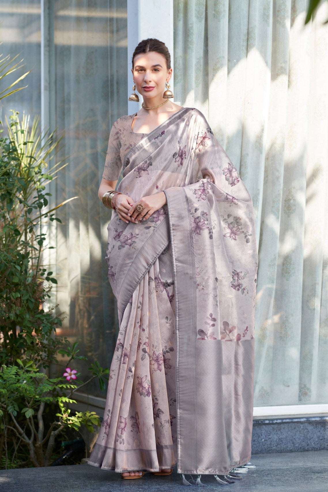 Buy MySilkLove Twilight Grey Digital Printed Organza Saree Online