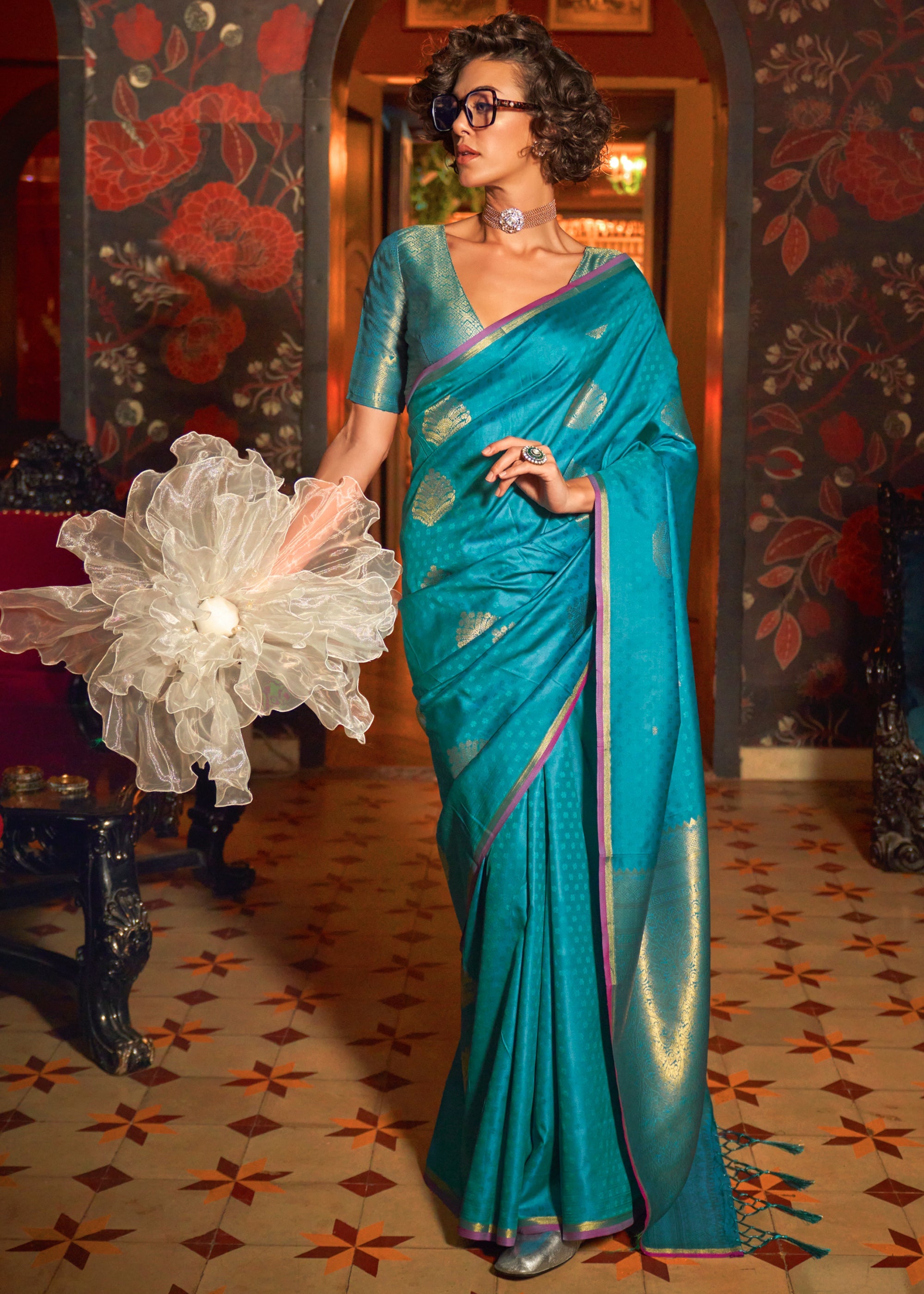 Buy MySilkLove Winter Blue Handloom Banarasi Saree Online