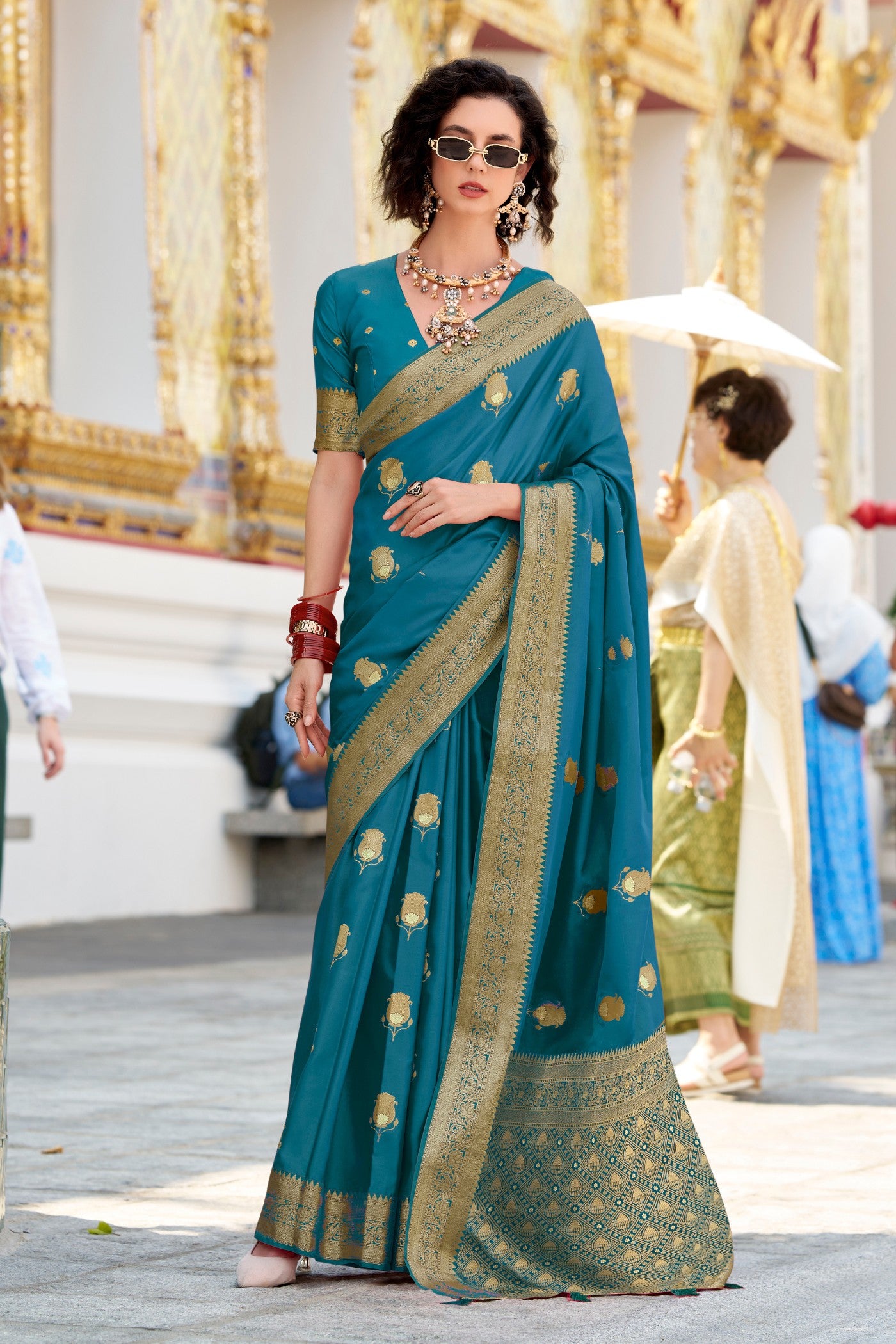 Buy MySilkLove Sapphire Blue Woven Satin Silk Saree Online