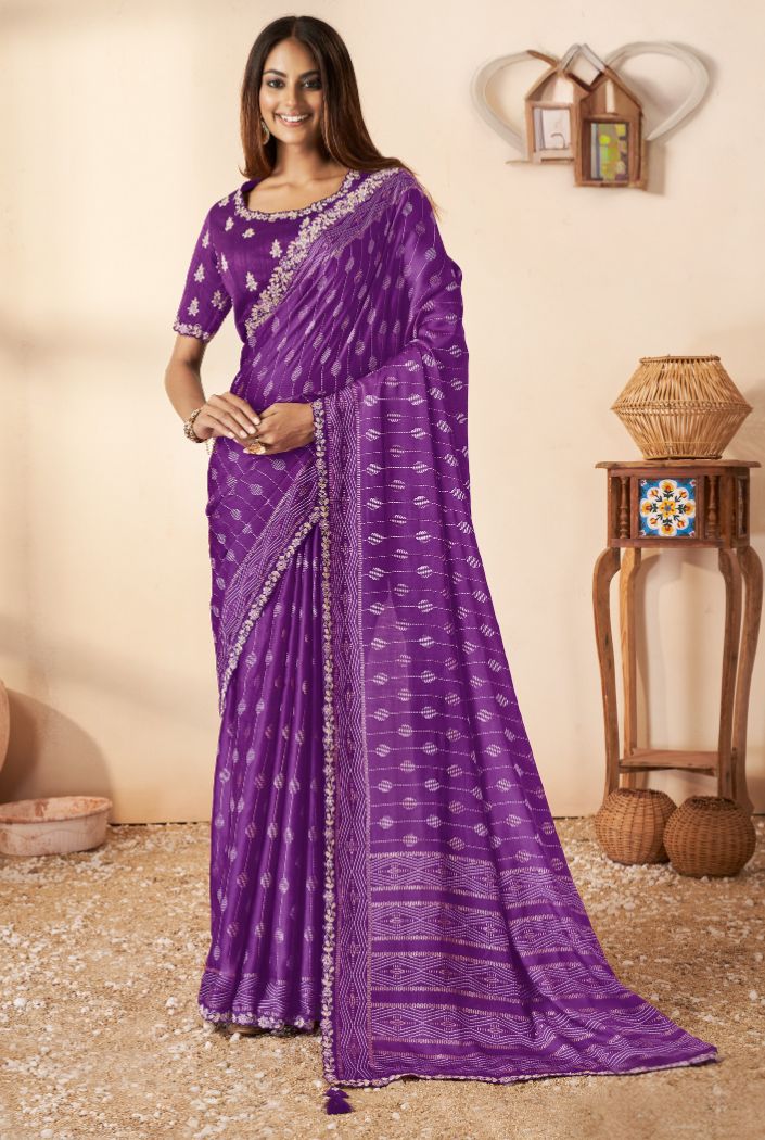 MySilkLove Eminence Purple Printed Banarasi Saree