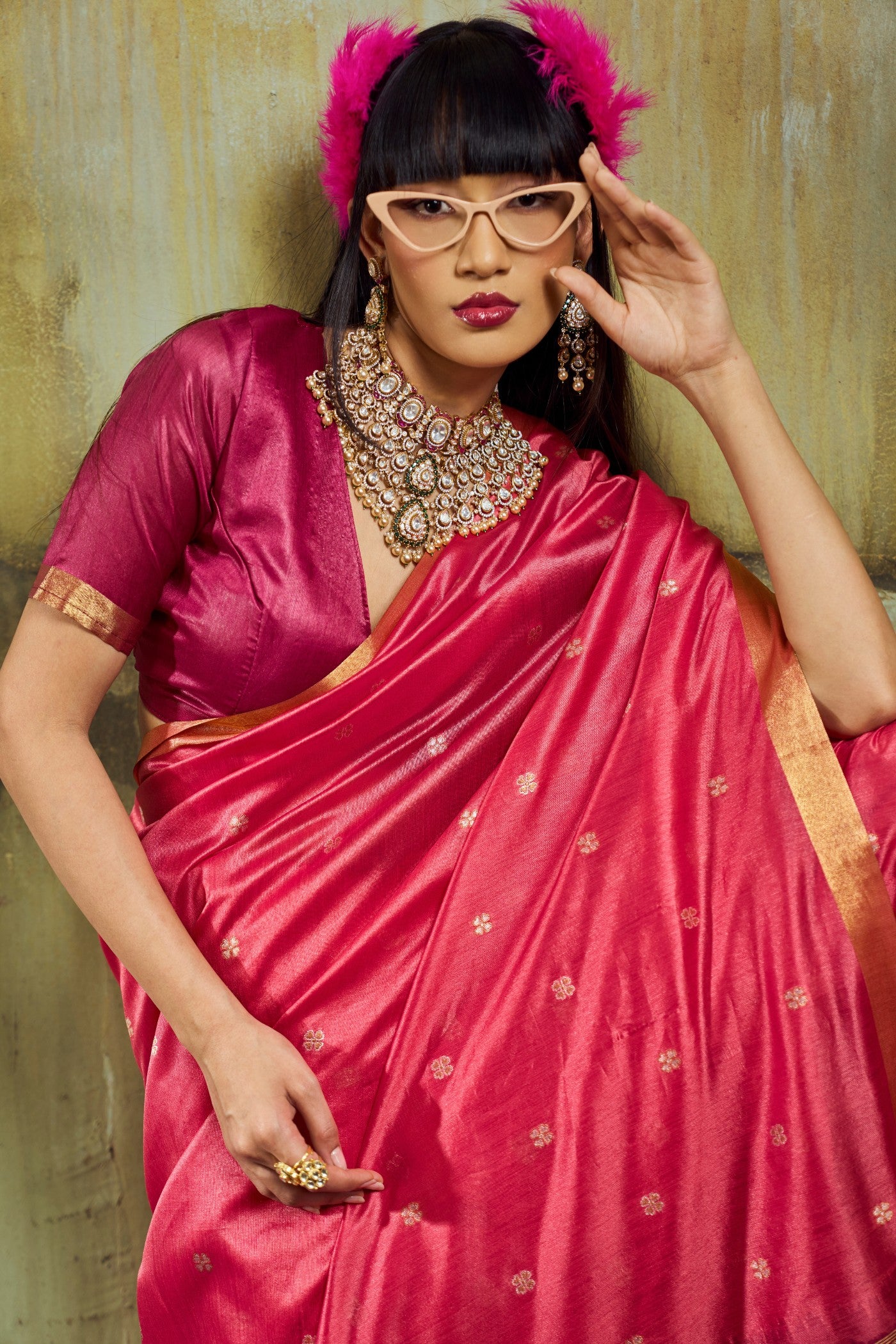 MySilkLove Fuchsia Pink Tussar Handloom Silk Saree
