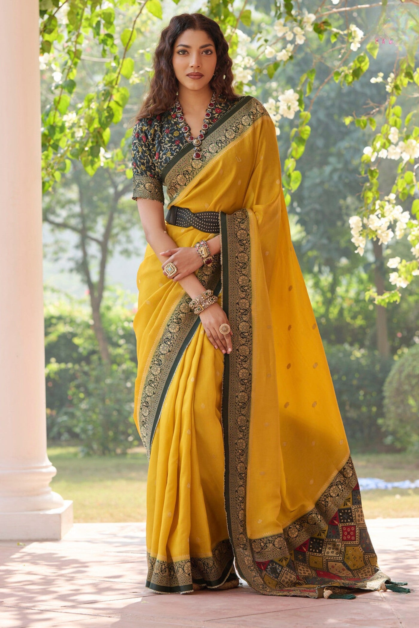 Buy MySilkLove Gamboge Yellow Banarasi Handloom Saree Online