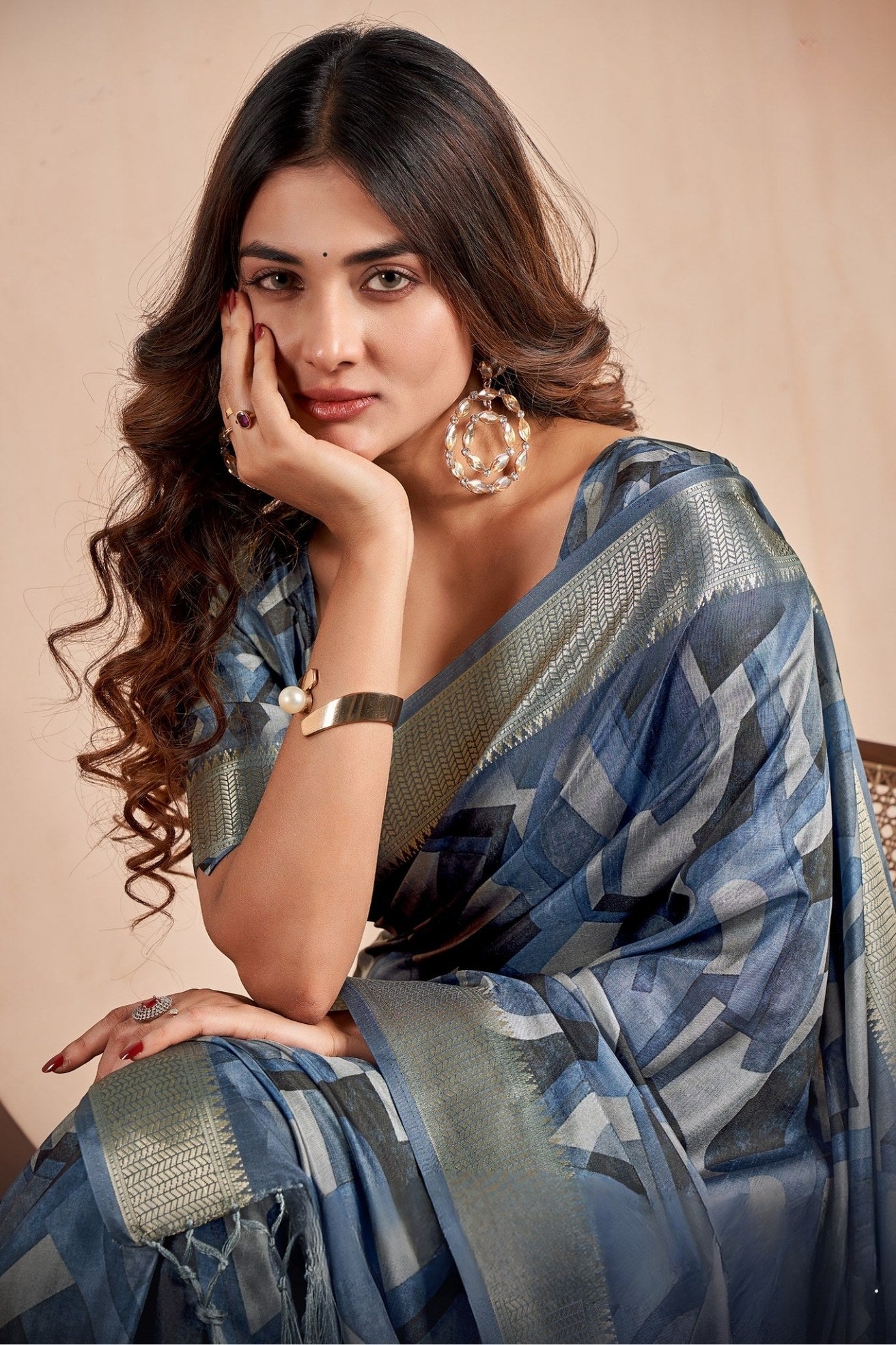 MySilkLove Fiord Blue Banarasi Digital Printed Saree