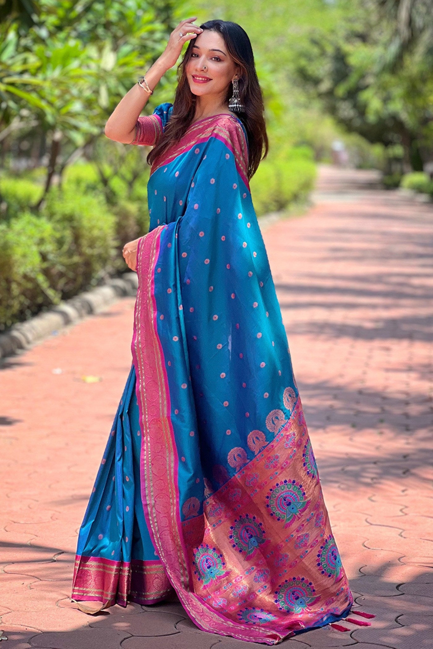 MySilkLove Peacock Blue Zari Woven Paithani Saree