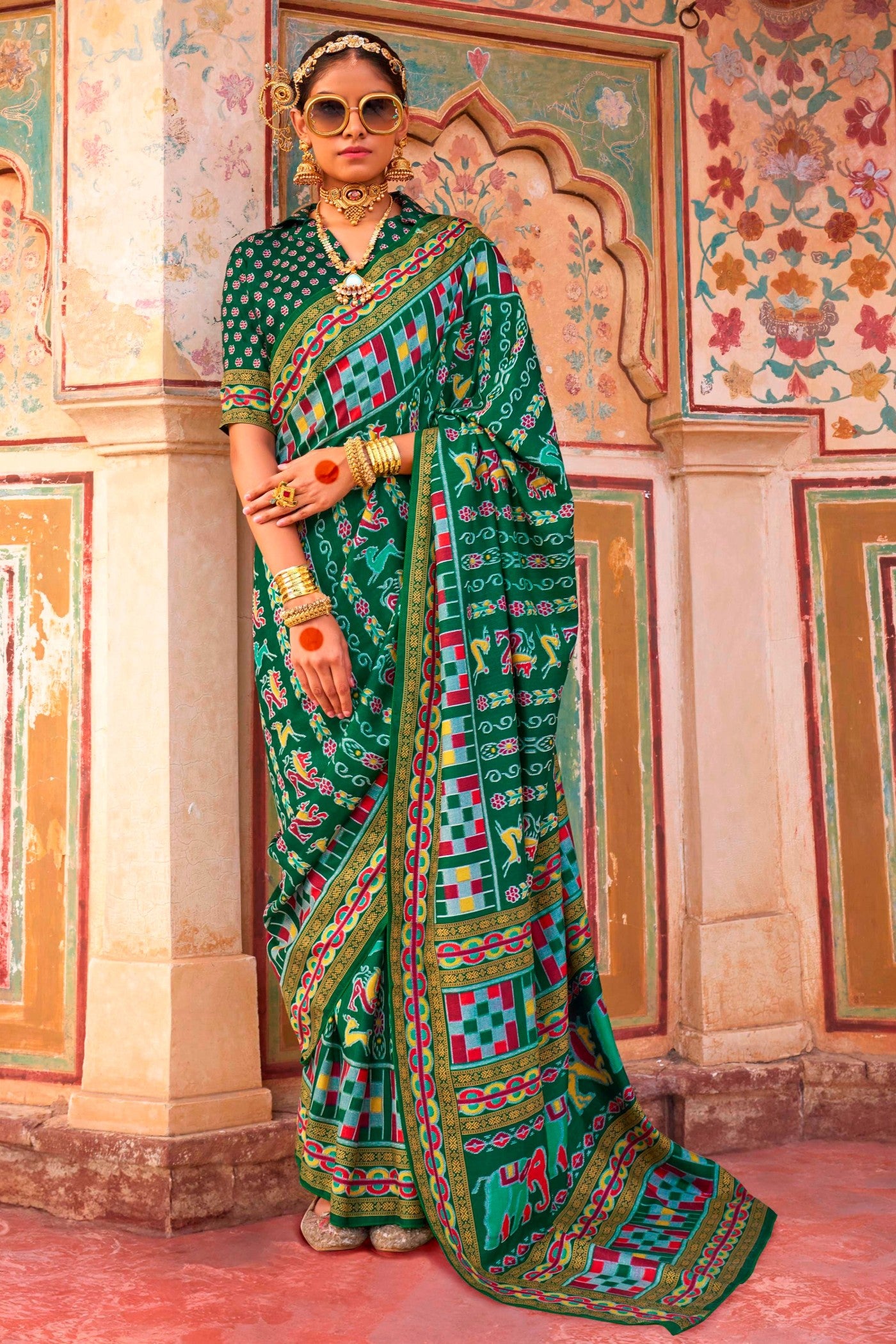 Buy MySilkLove Sea Green Printed Patola Saree Online