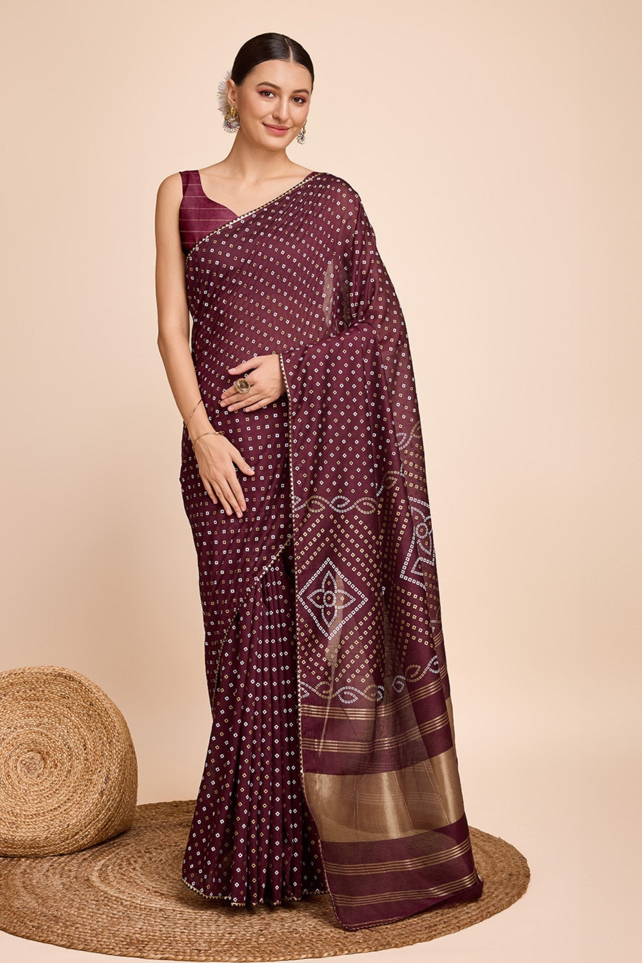 Buy MySilkLove Coffe Brown Designer Printed Bandhani Saree Online