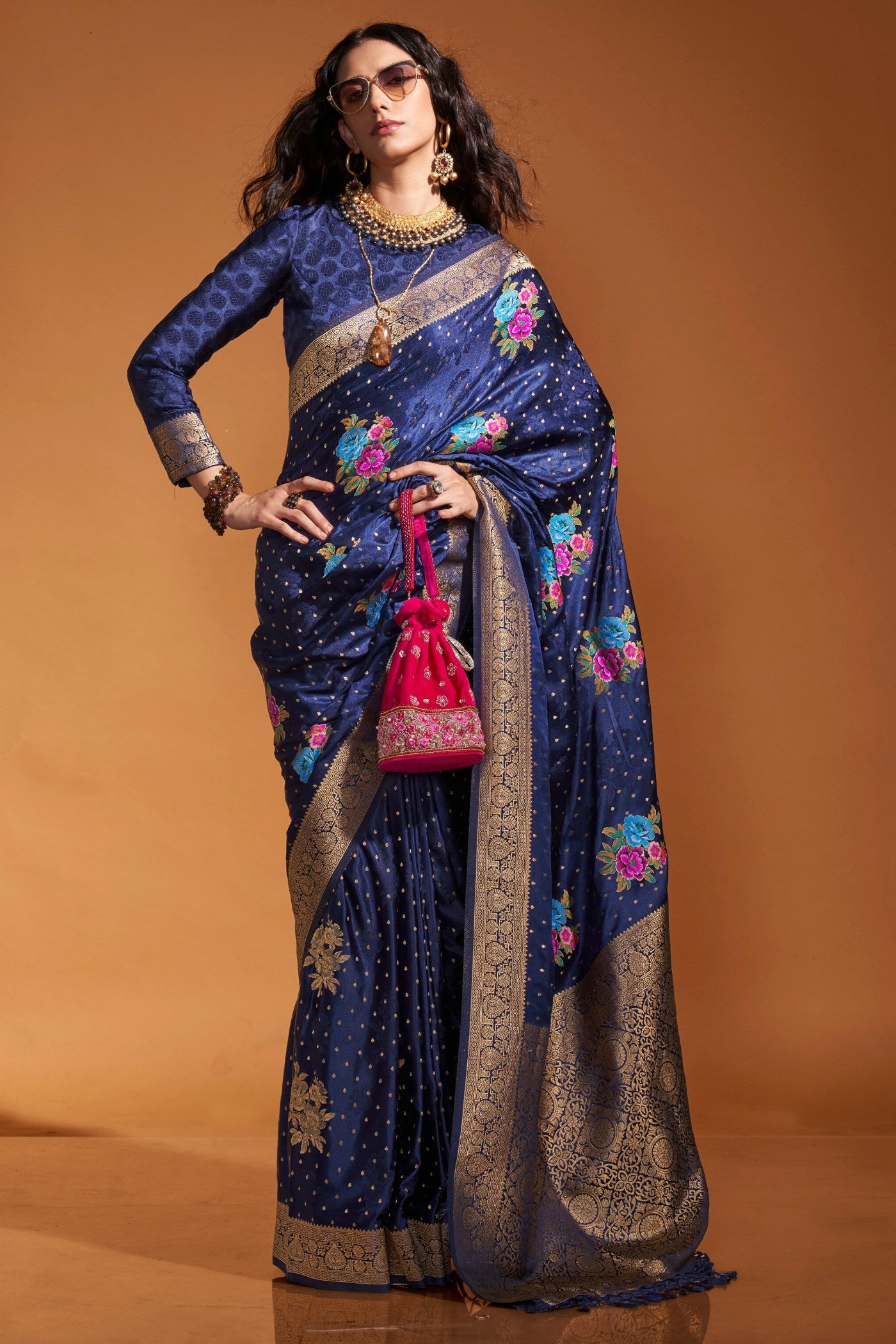 Buy MySilkLove East Bay Blue Handloom Satin Silk Saree Online