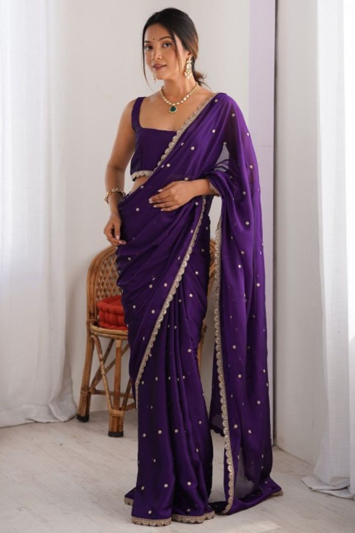Buy MySilkLove Tyrian Purple Georgette Partywear Saree Online
