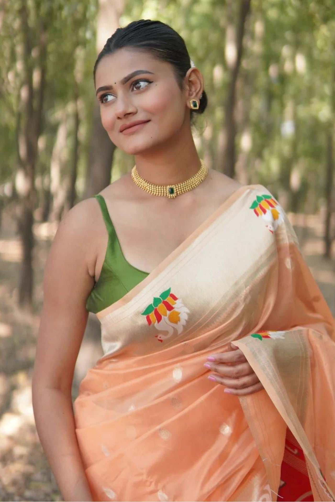 MySilkLove Vivid Orange Organza Woven Paithani Saree