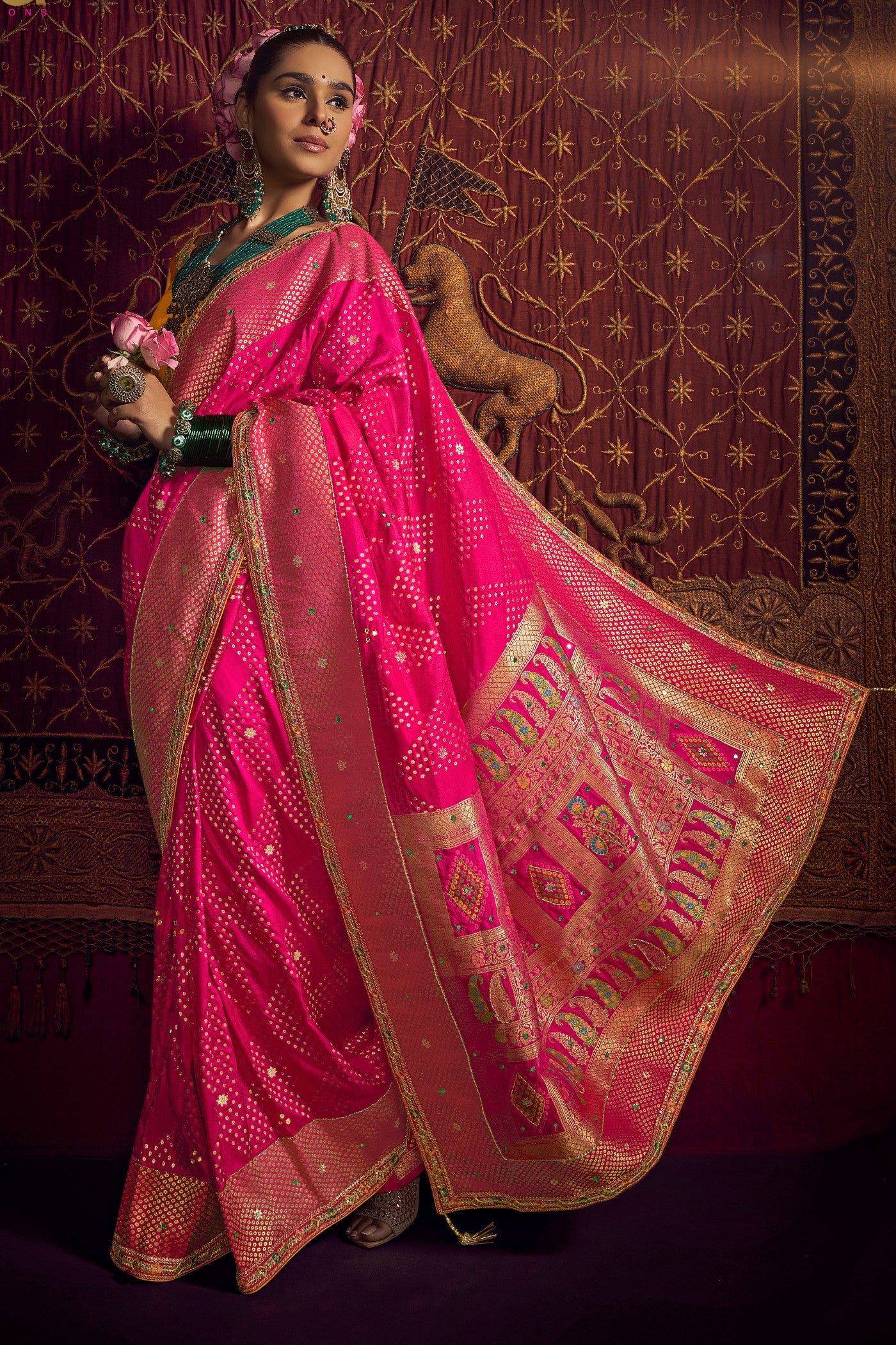 Buy MySilkLove Cabaret Pink Designer Banarasi Dola Silk Saree Online