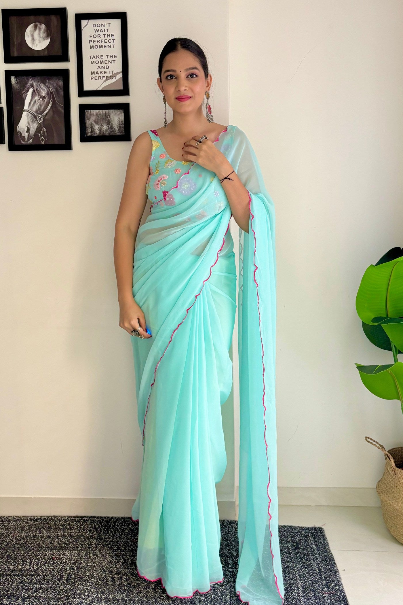 Buy MySilkLove Sky Blue Gerogette Saree Online