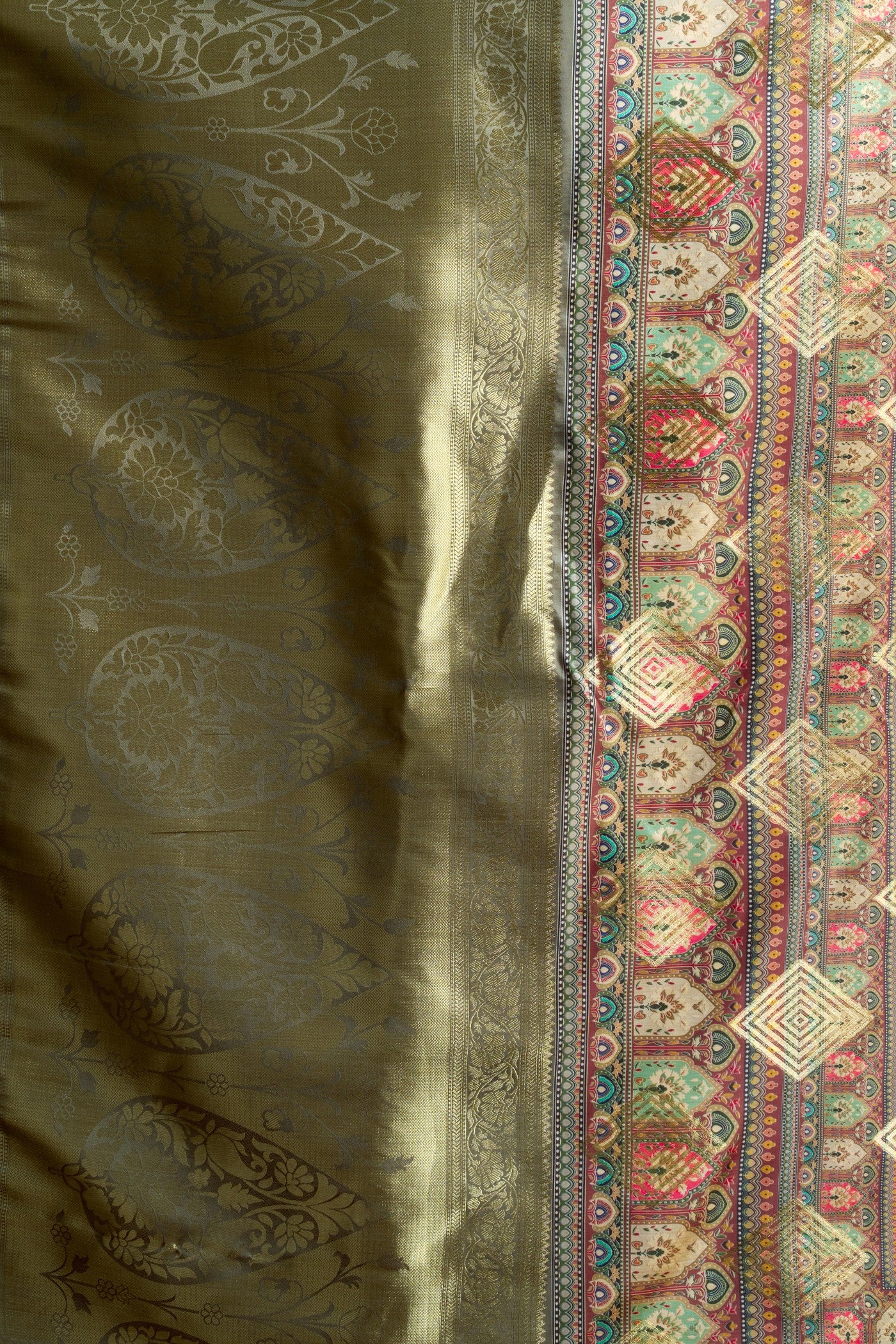 Buy MySilkLove Olive Green Digital Printed Banarasi Saree Online
