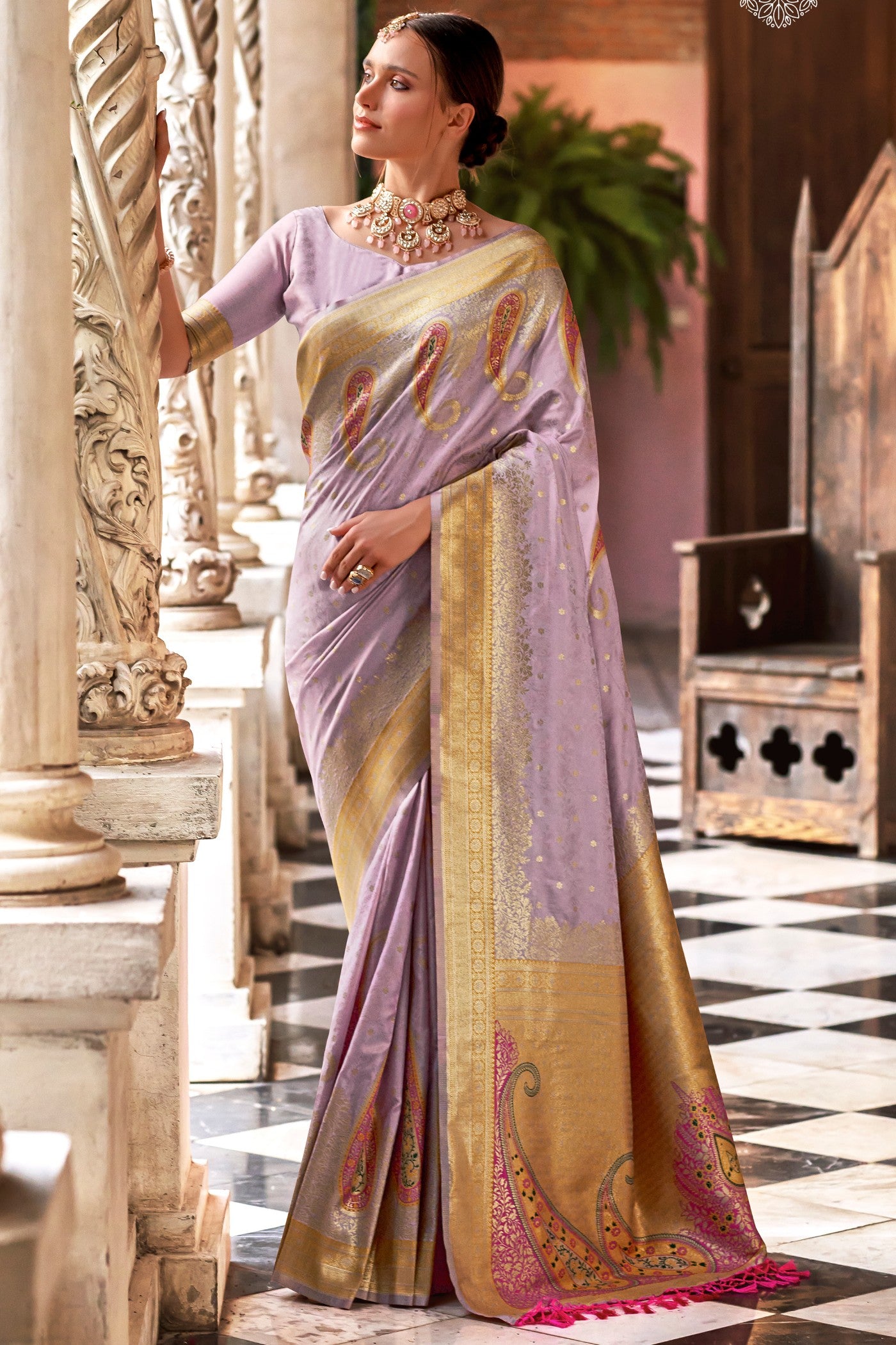 Buy MySilkLove Smokey Purple Banarasi Soft Silk Saree Online