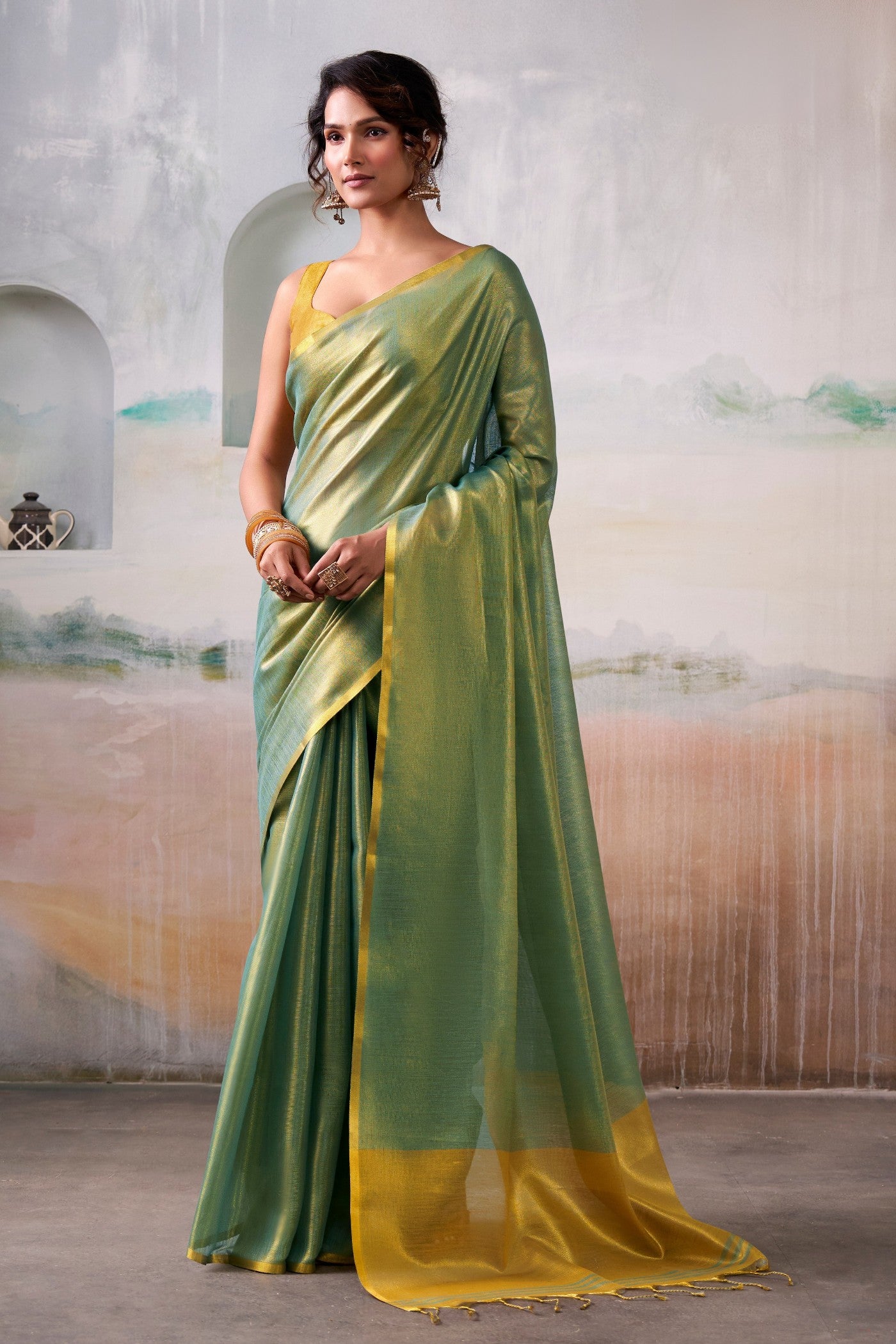 Buy MySilkLove Seweed Green Handloom Tissue Saree Online